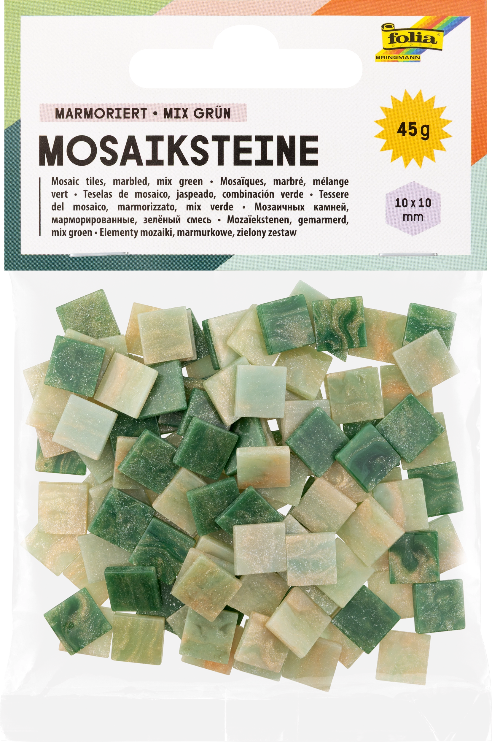 Resin-Mosaiksteine, Marmoriert, Grün, 10 x 10 mm, 190 Stück