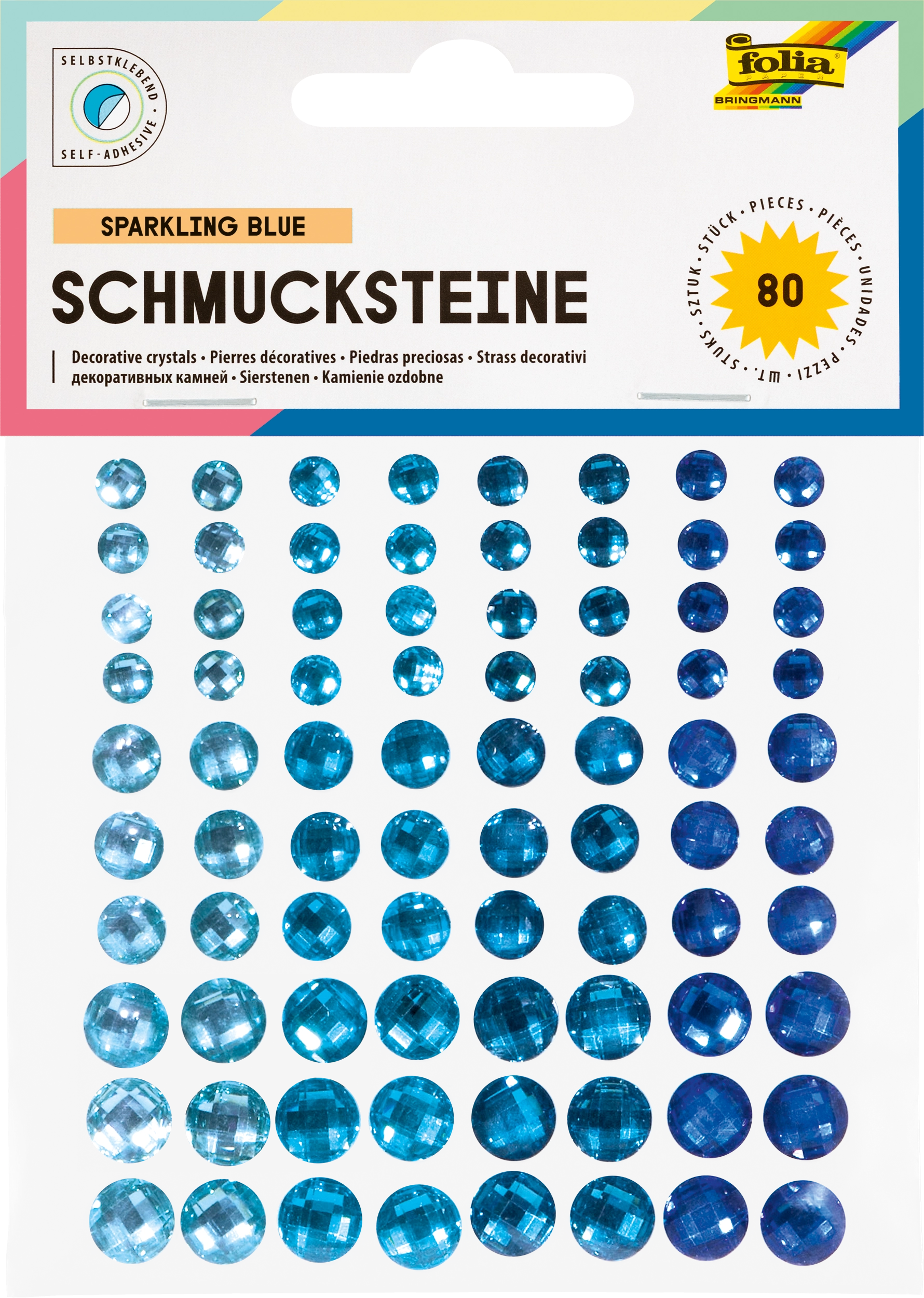 Schmucksteine, Strahlend Blau, Ø 6, 8, 10 mm, 80 Stück