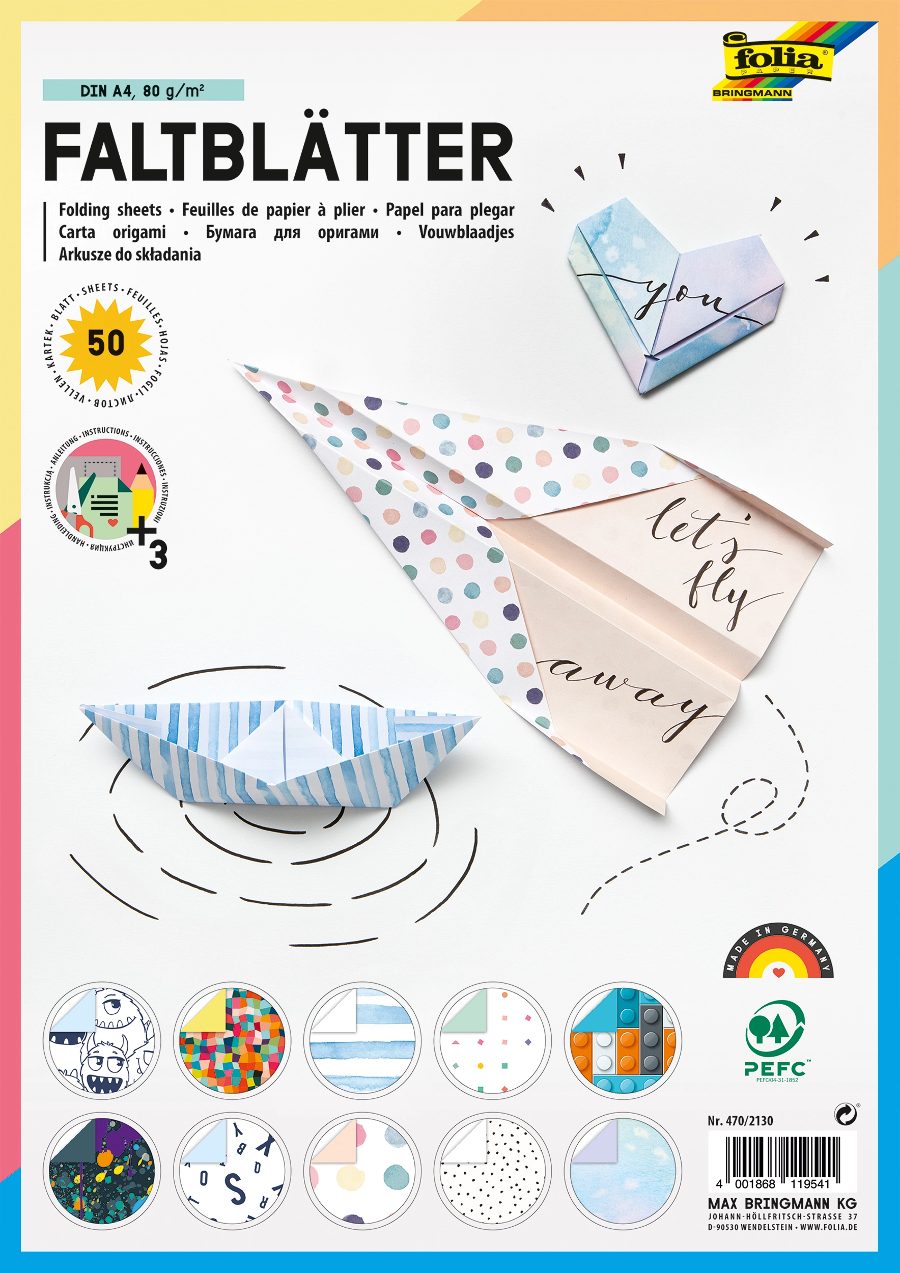 Origamipapier, DIN A4, DIN A4, 80 g/m², 50 Blatt