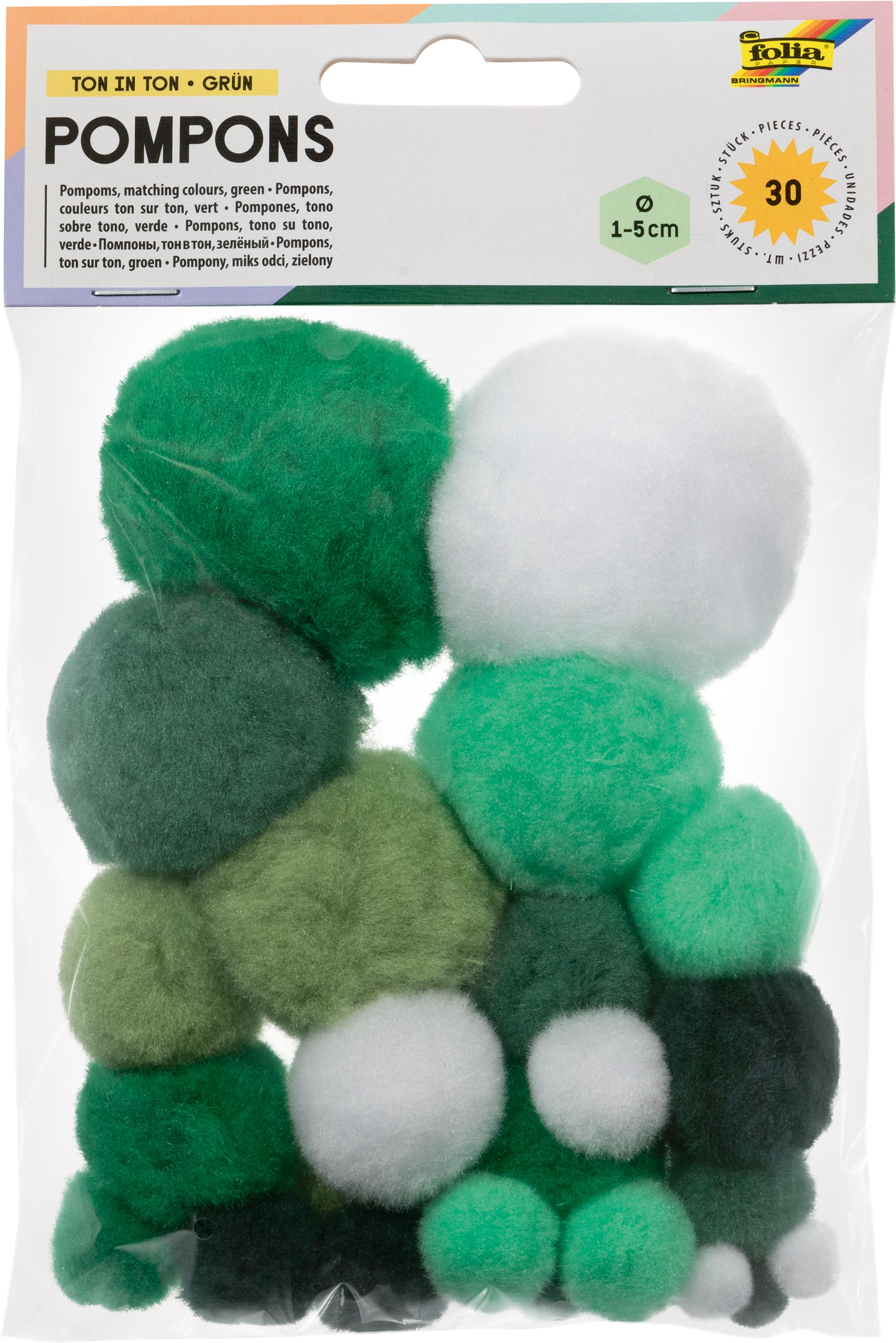 Pompons, Ton in Ton, Grün, Ø 1 - 5 cm, 30 Stück