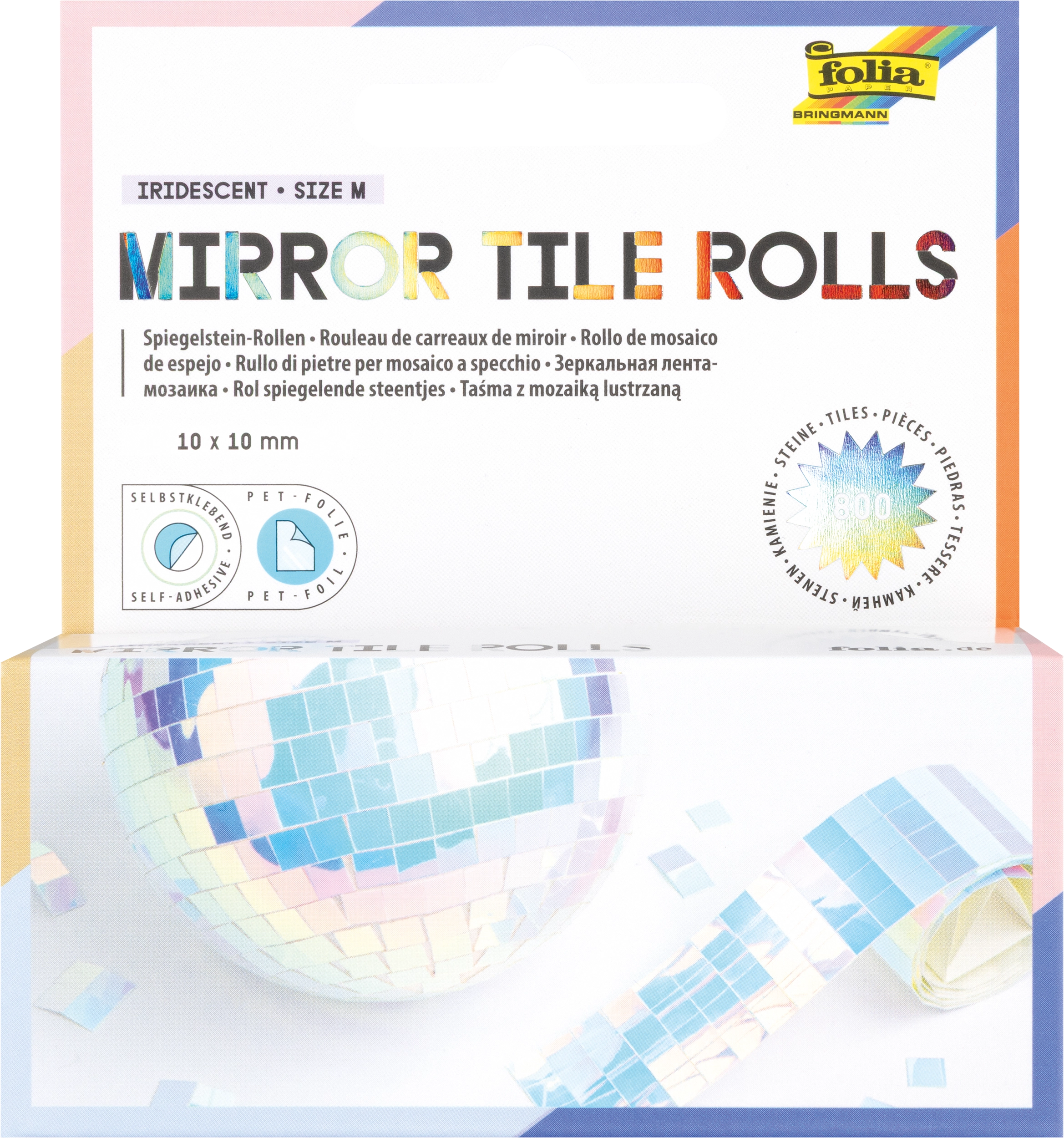 Mirror Tile Rolls, Irisierend, Größe M, 10 x 10 mm, 800 Stück