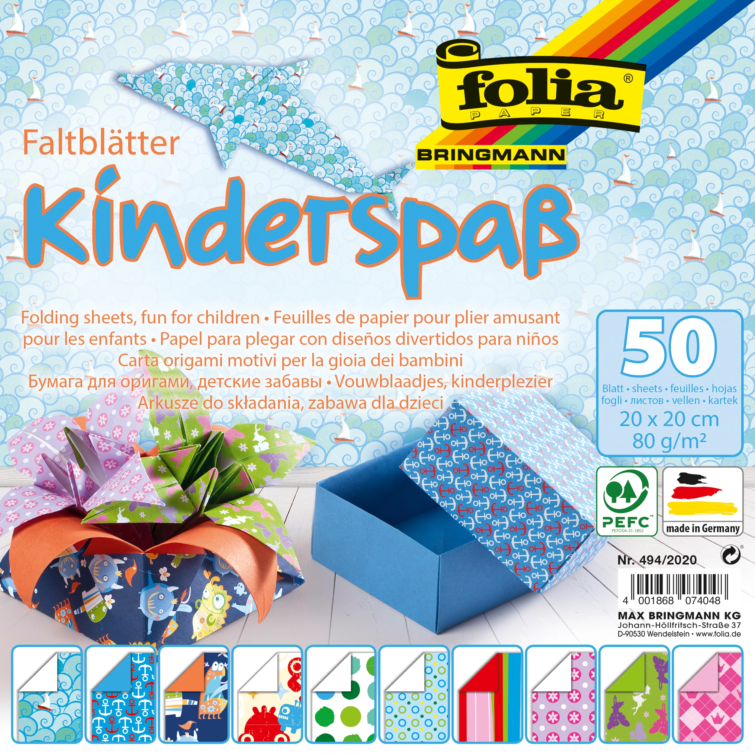 Origamipapier mit Motiv, Kinderspaß, 20 x 20 cm, 80 g/m², 50 Blatt