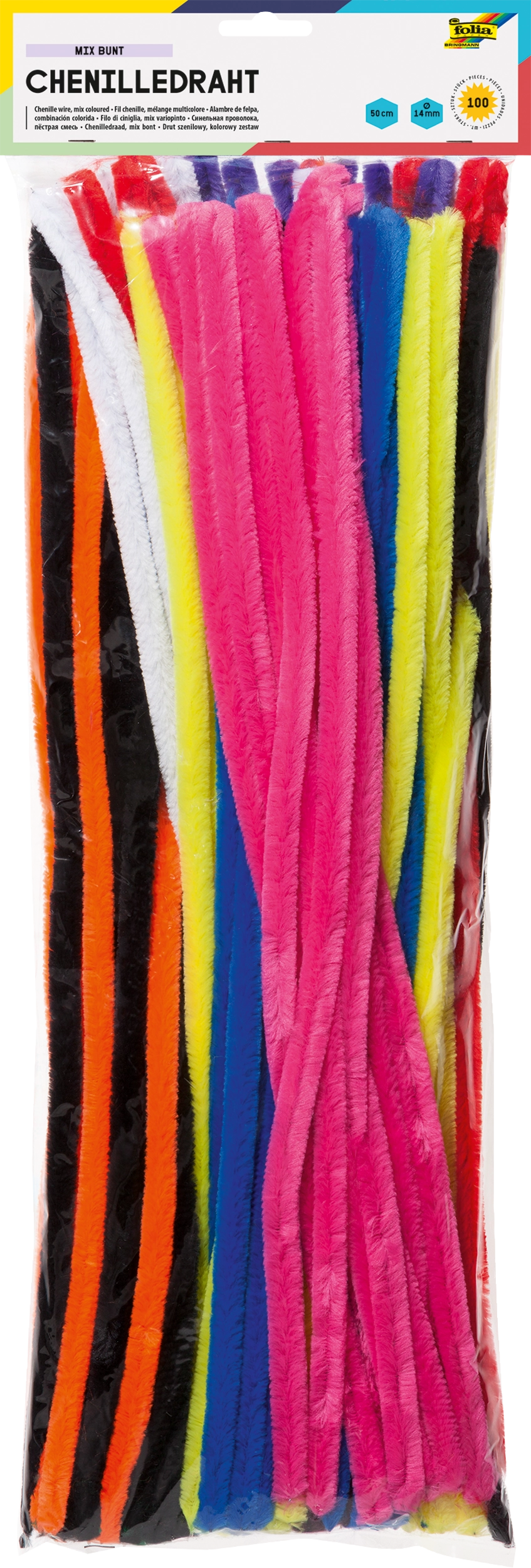 Chenille Wire, Mix Colourful, Ø 14 mm, 50 cm, 100 pieces