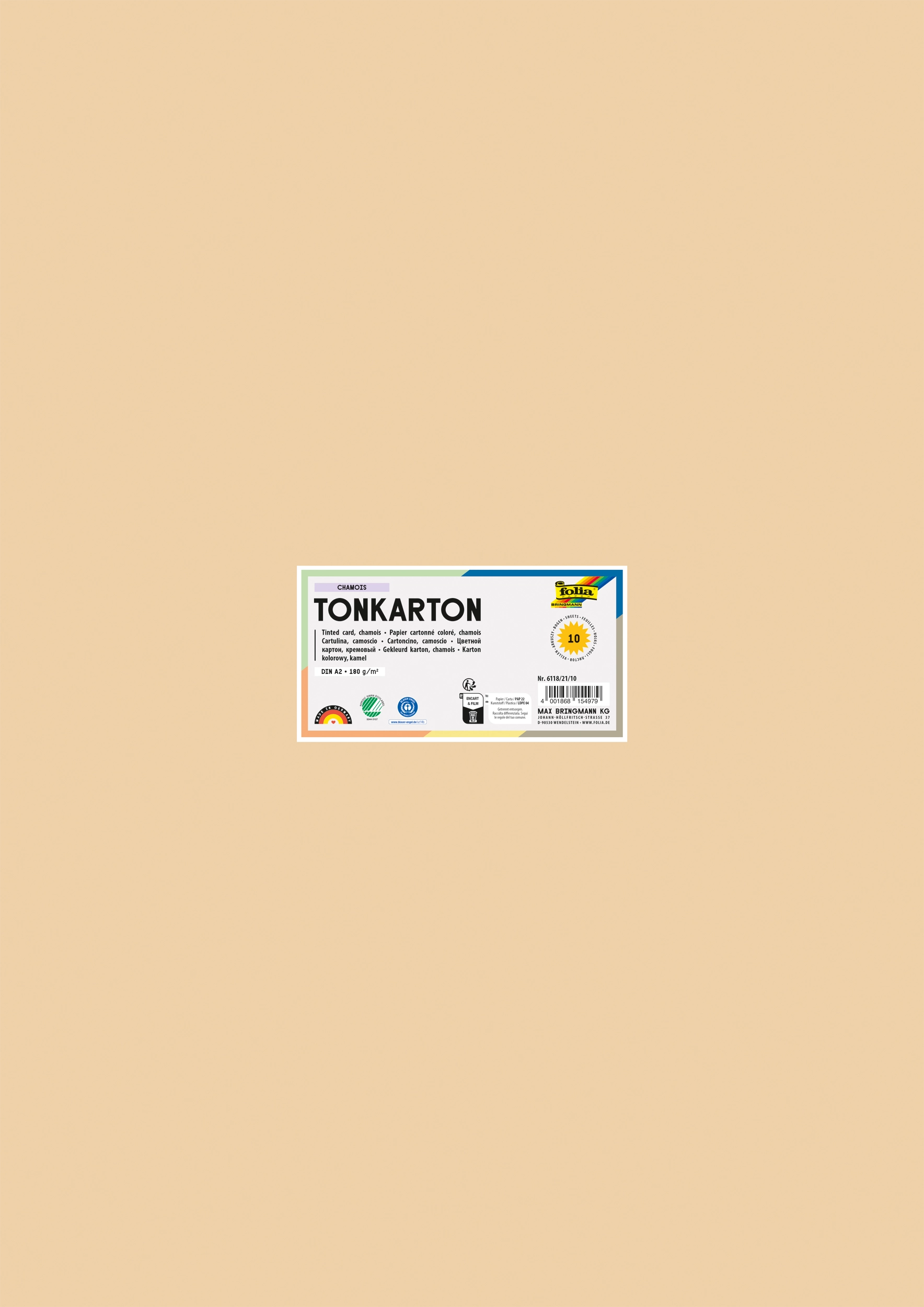 Tinted Card, Chamois, DIN A2, 180 g/m², 10 sheets