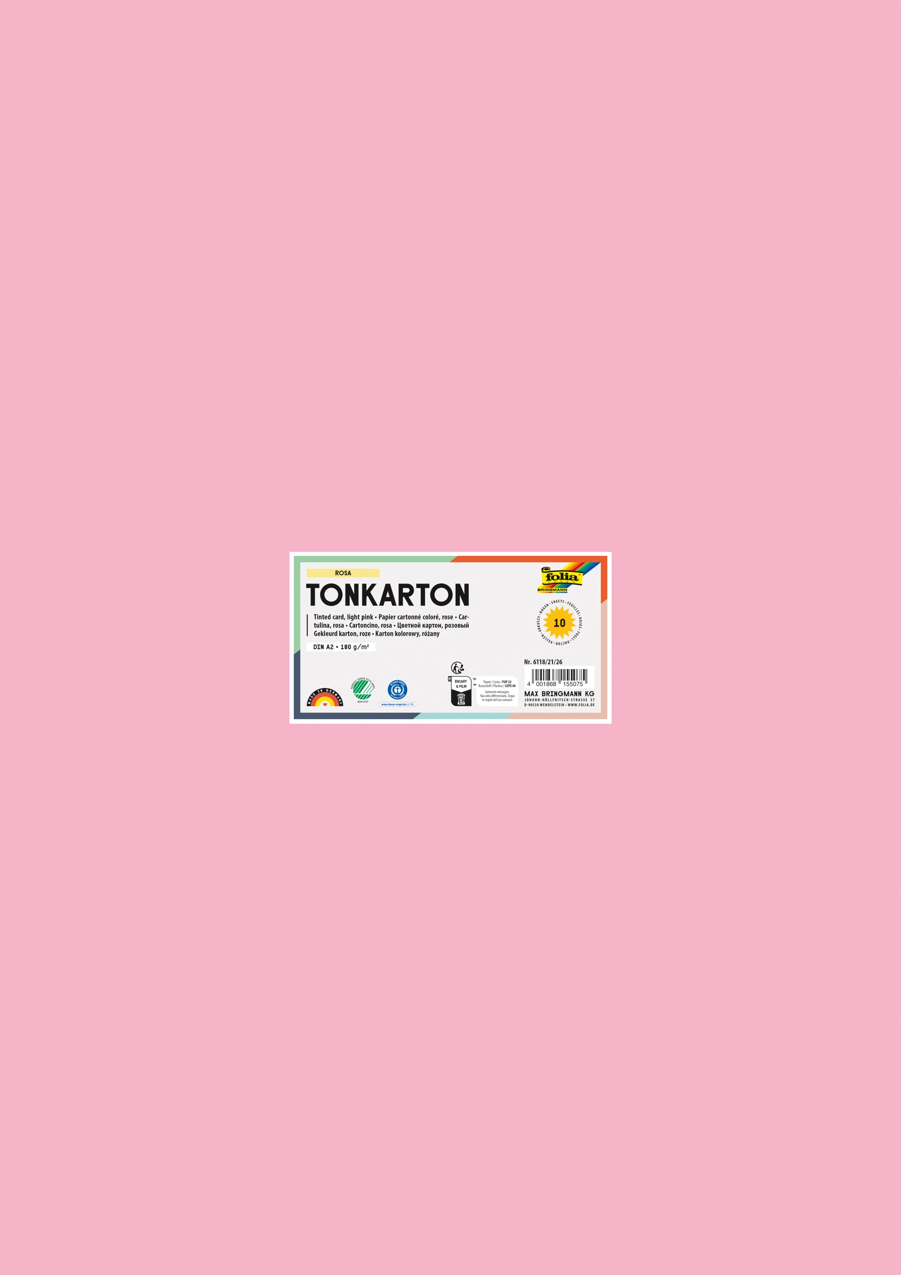 Tinted Card, Light Pink, DIN A2, 180 g/m², 10 sheets