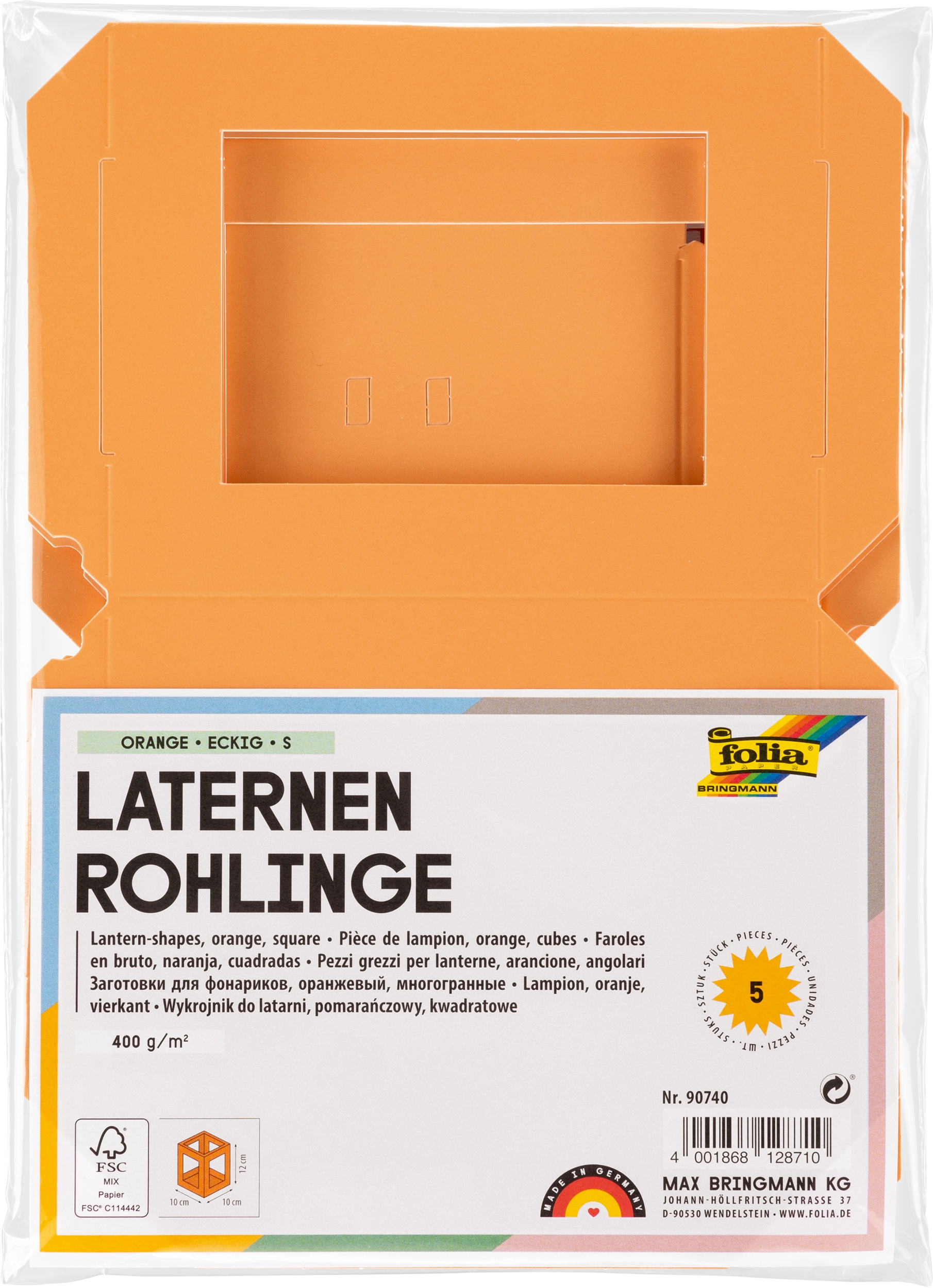 Laternen-Rohlinge, Eckig, Orange, S, 400 g/m², 5 Stück