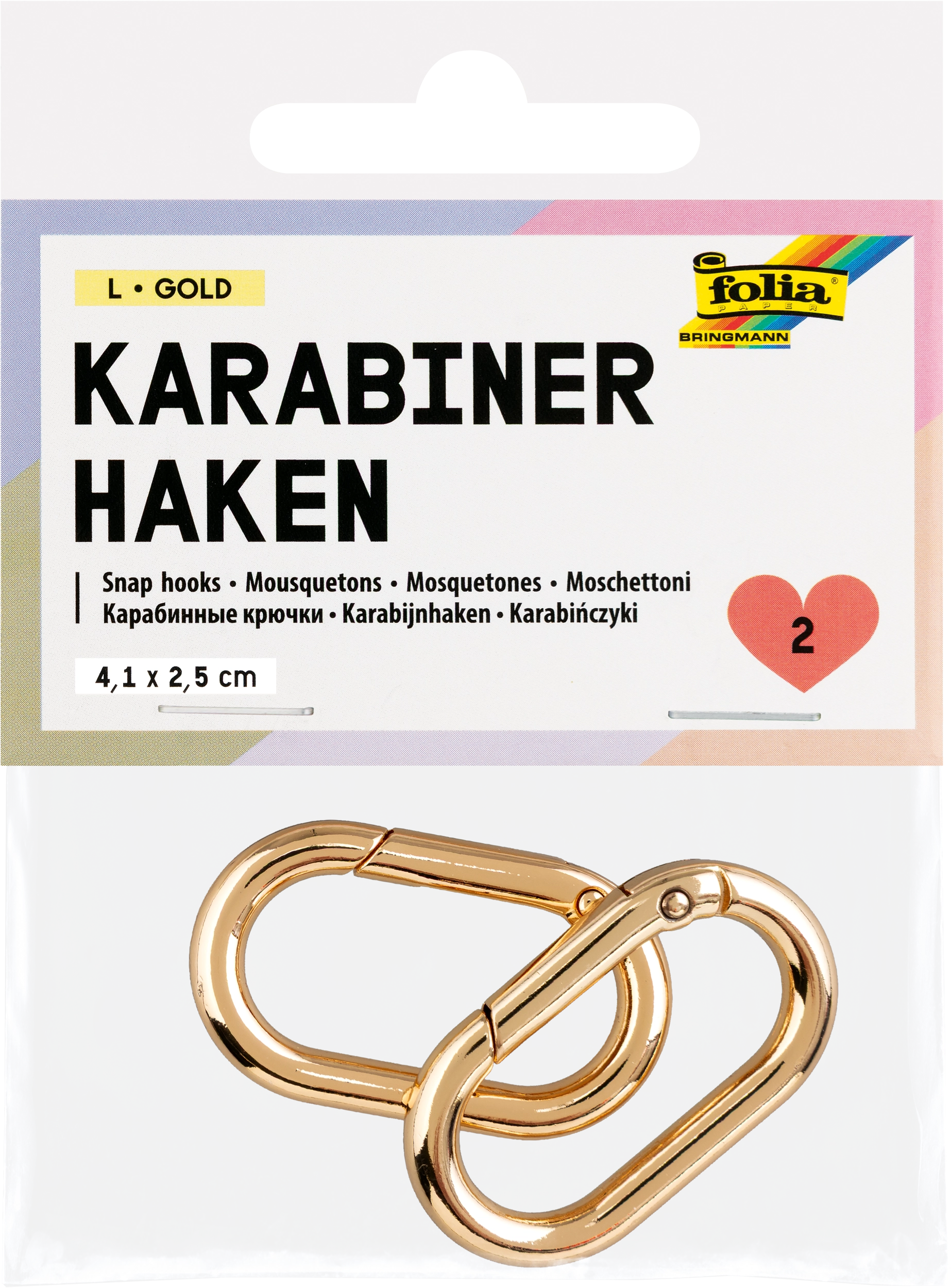 Karabinerhaken, L, Gold, 2 Stück