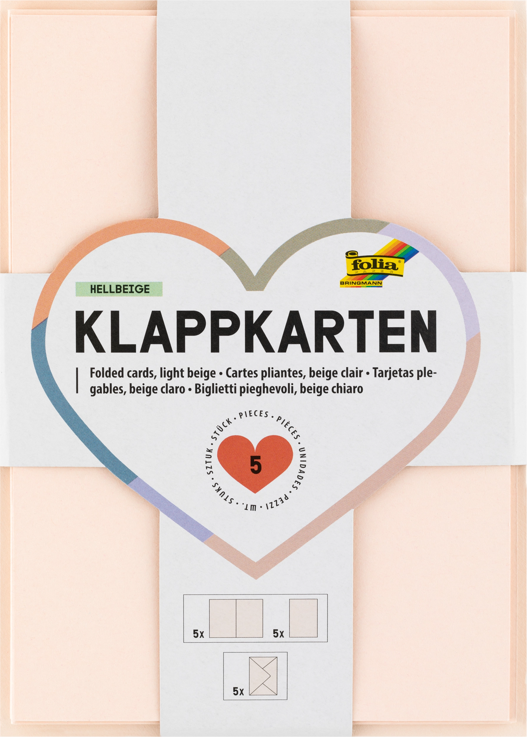 Folded cards, Light Beige, Rectangular, rectangular, 10,5 x 15 cm, 5 cards