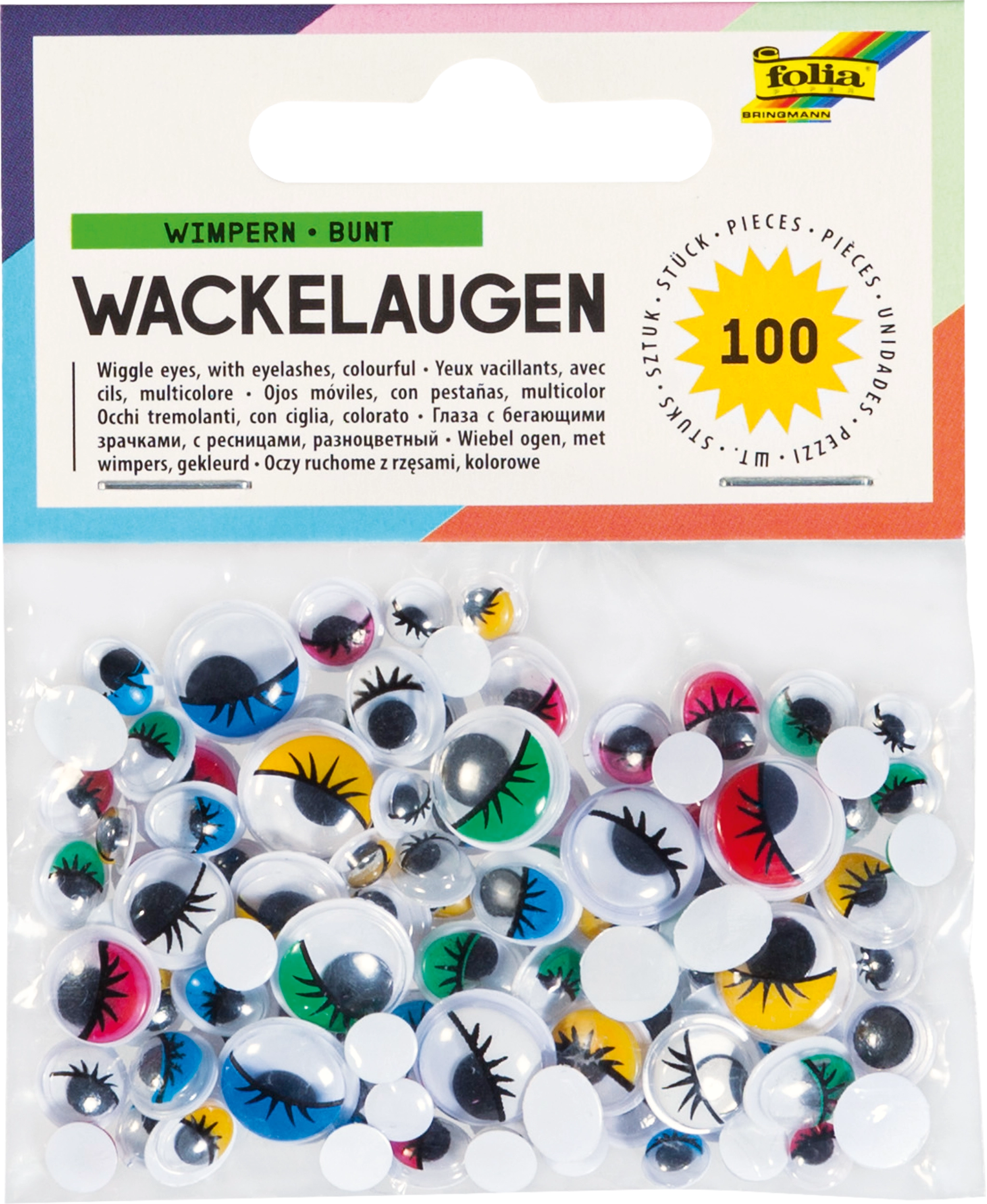 Wackelaugen, Wimpern, bunt, Ø 6, 8, 10, 12 mm, 100 Stück