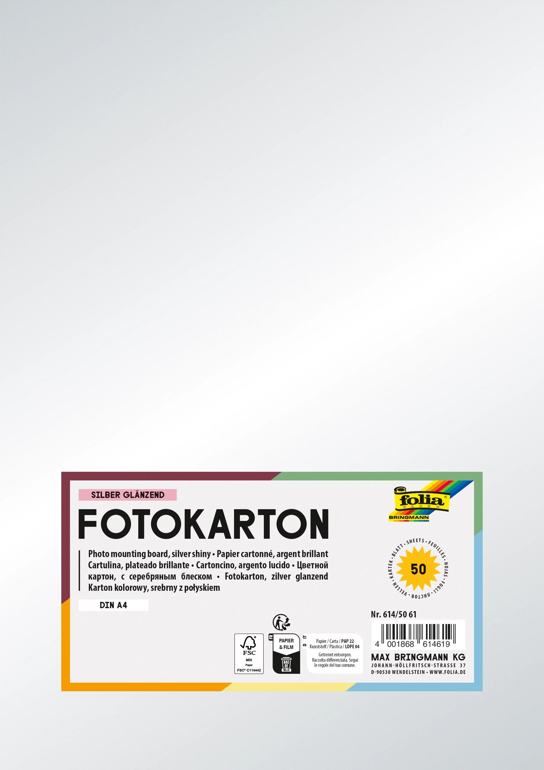Fotokarton, Silber Glänzend, DIN A4, 300 g/m², 50 Blatt