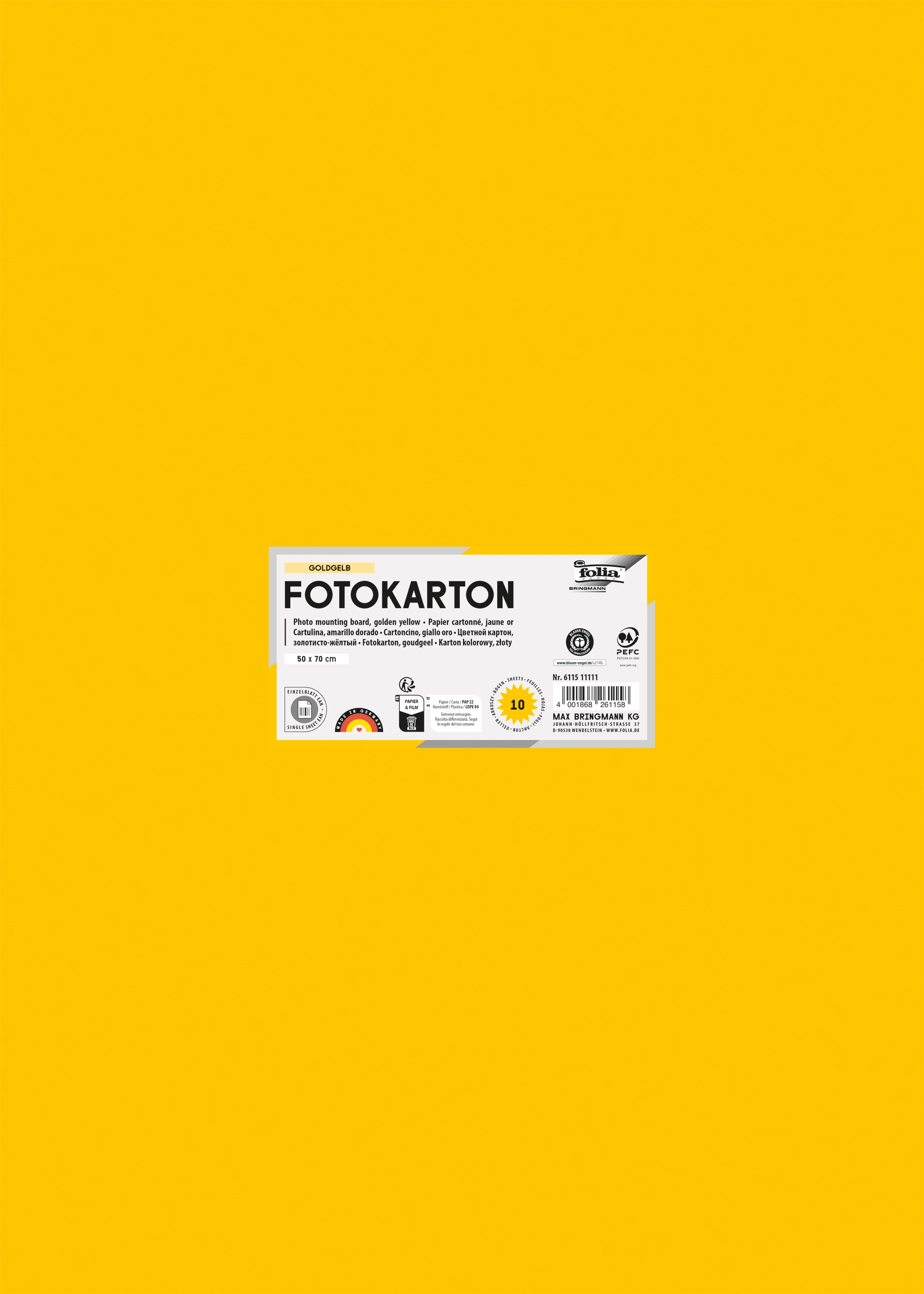 Fotokarton, Goldgelb, 50 x 70 cm, 300 g/m², 50 Bogen