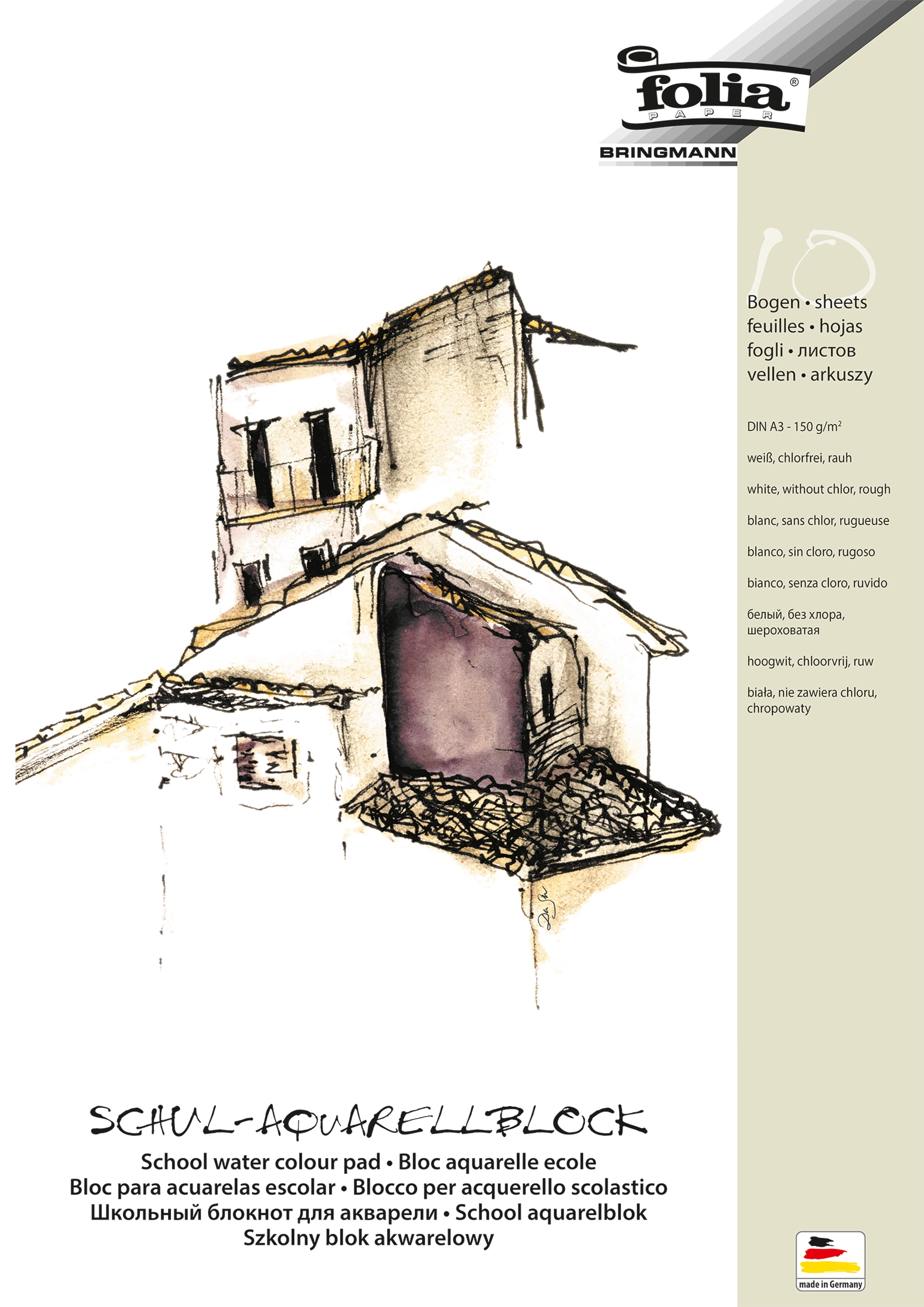 Schul-Aquarellblock, DIN A3, 150 g/m², 10 Blatt, 1 Block