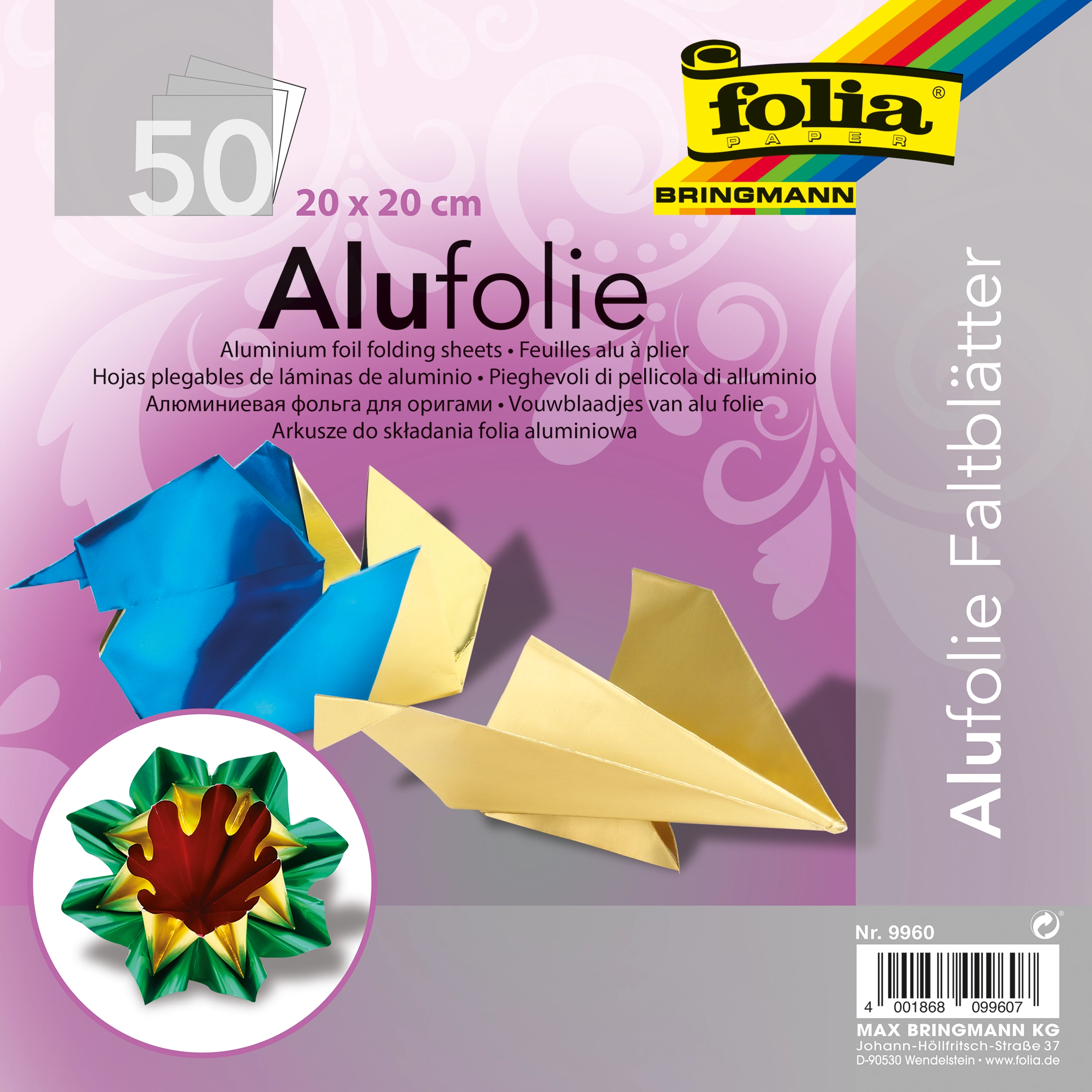 Origami Alufolie, Basic Mix, 20 x 20 cm, 50 Blatt, 1 Pack