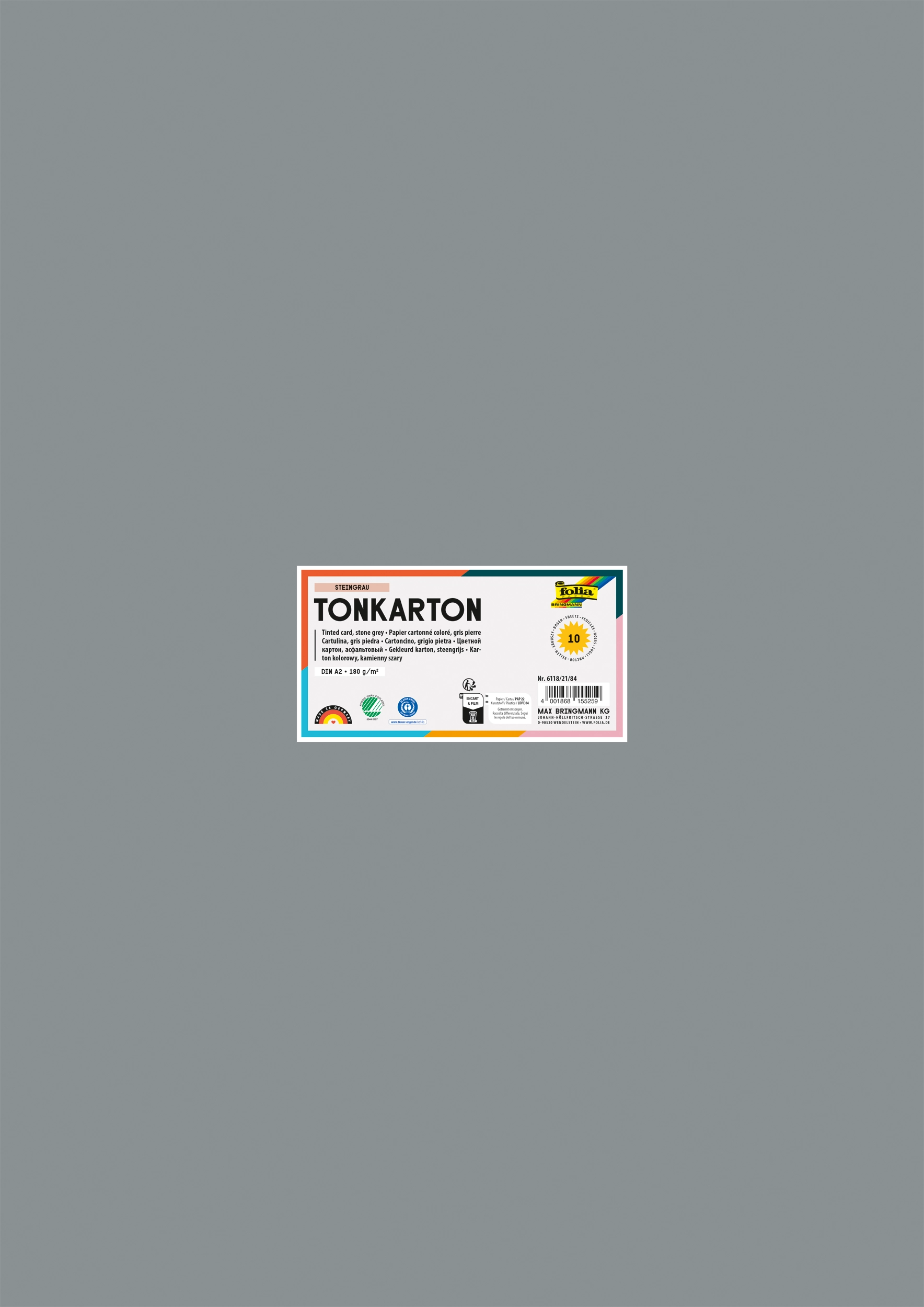 Tinted Card, Stone Grey, DIN A2, 180 g/m², 10 sheets