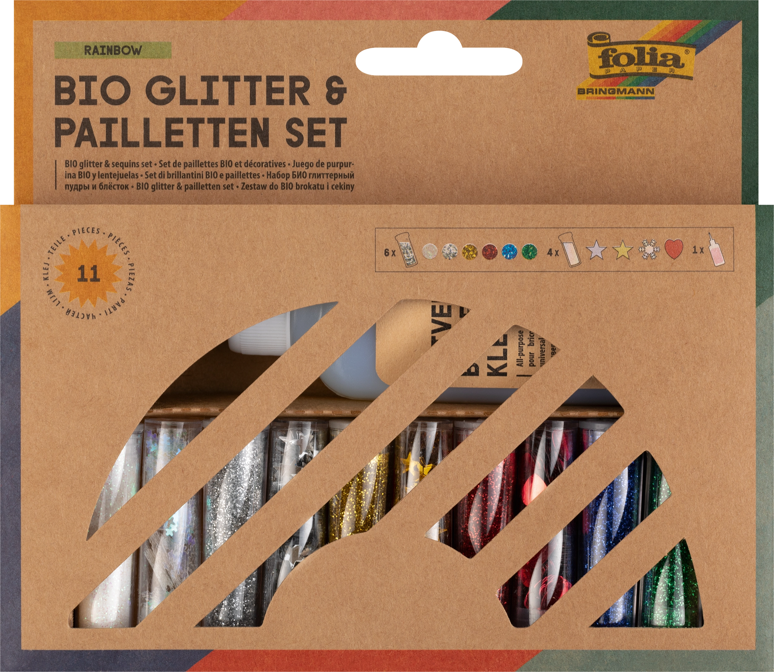 BIO Glitter & Pailletten Set, Regenbogen, 11 Teile