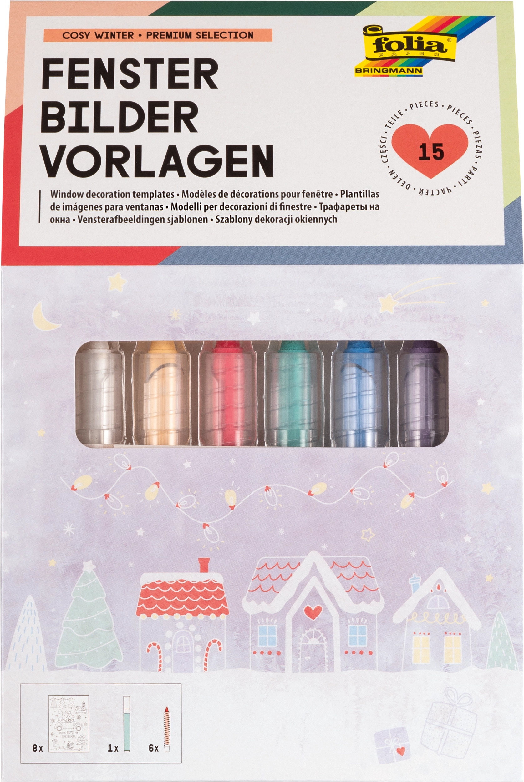 Fensterbilder Vorlagen, Cosy Winter, Premium Edition, 52 x 73 cm, 15 Teile