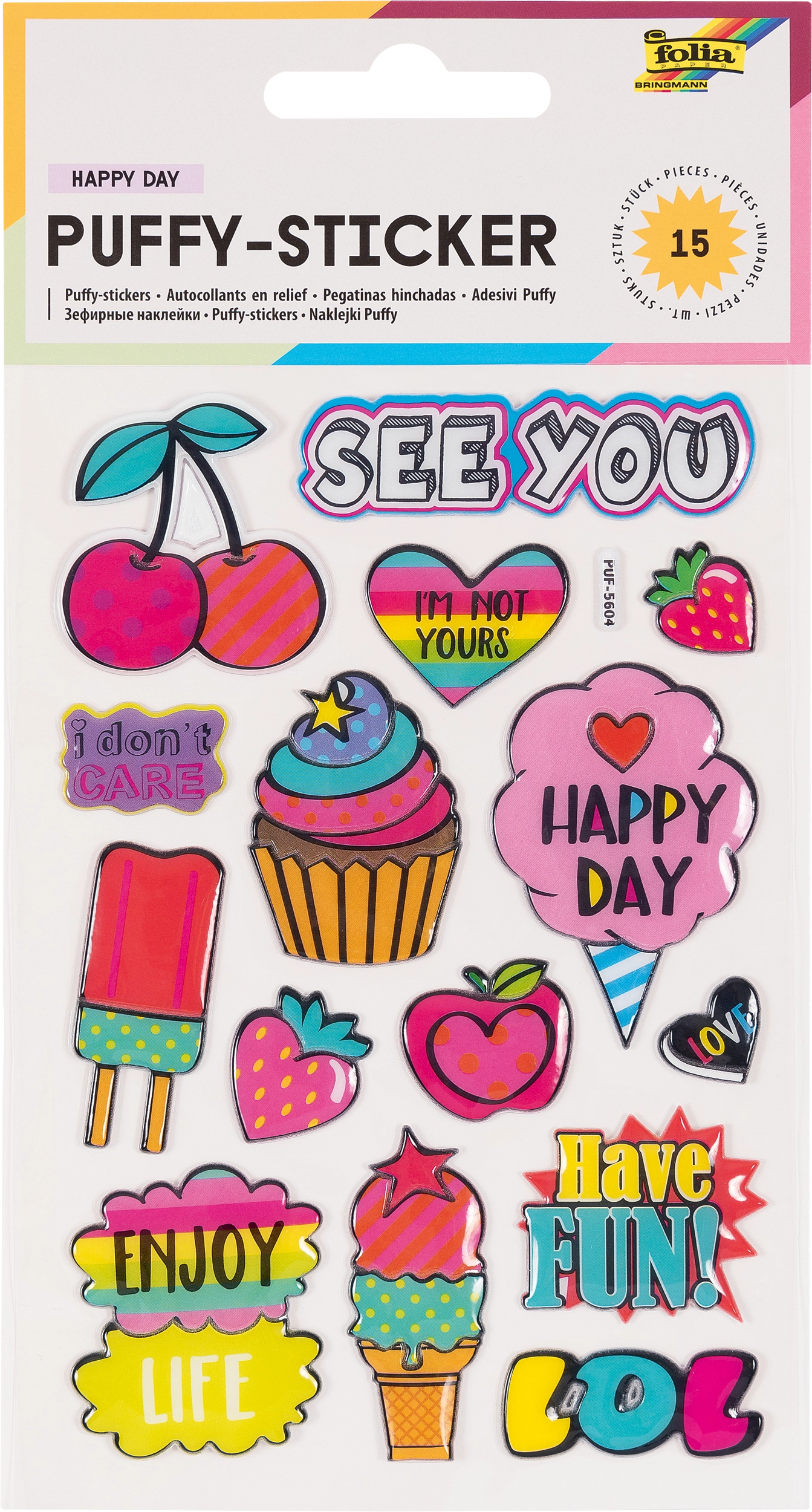 Puffy-Sticker, Happy Day, 15 Sticker, 1 Blatt