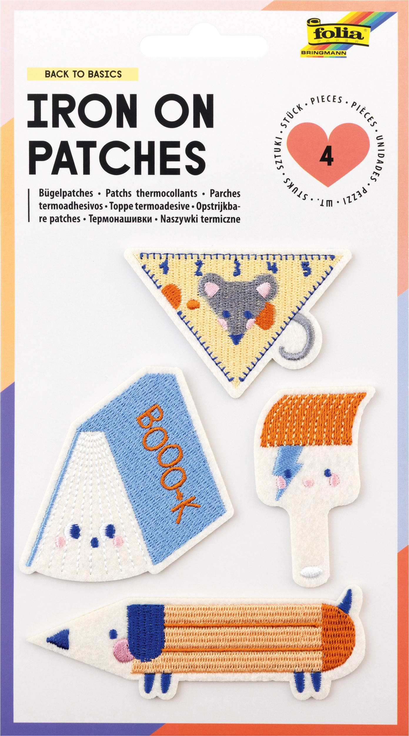 Bügelpatches, Back to Basics, 4 Stück