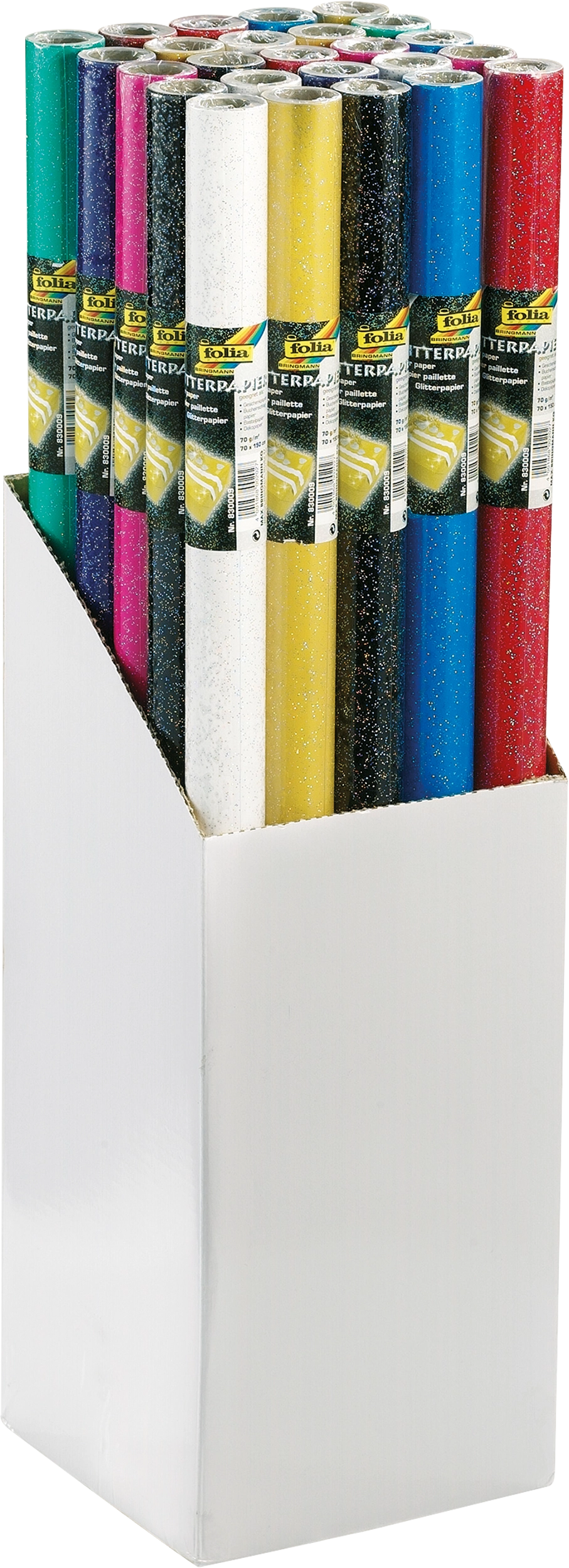Glitter Geschenkpapier Display, Glänzend , 70 x 150 cm, 70 g/m², 25 Rollen