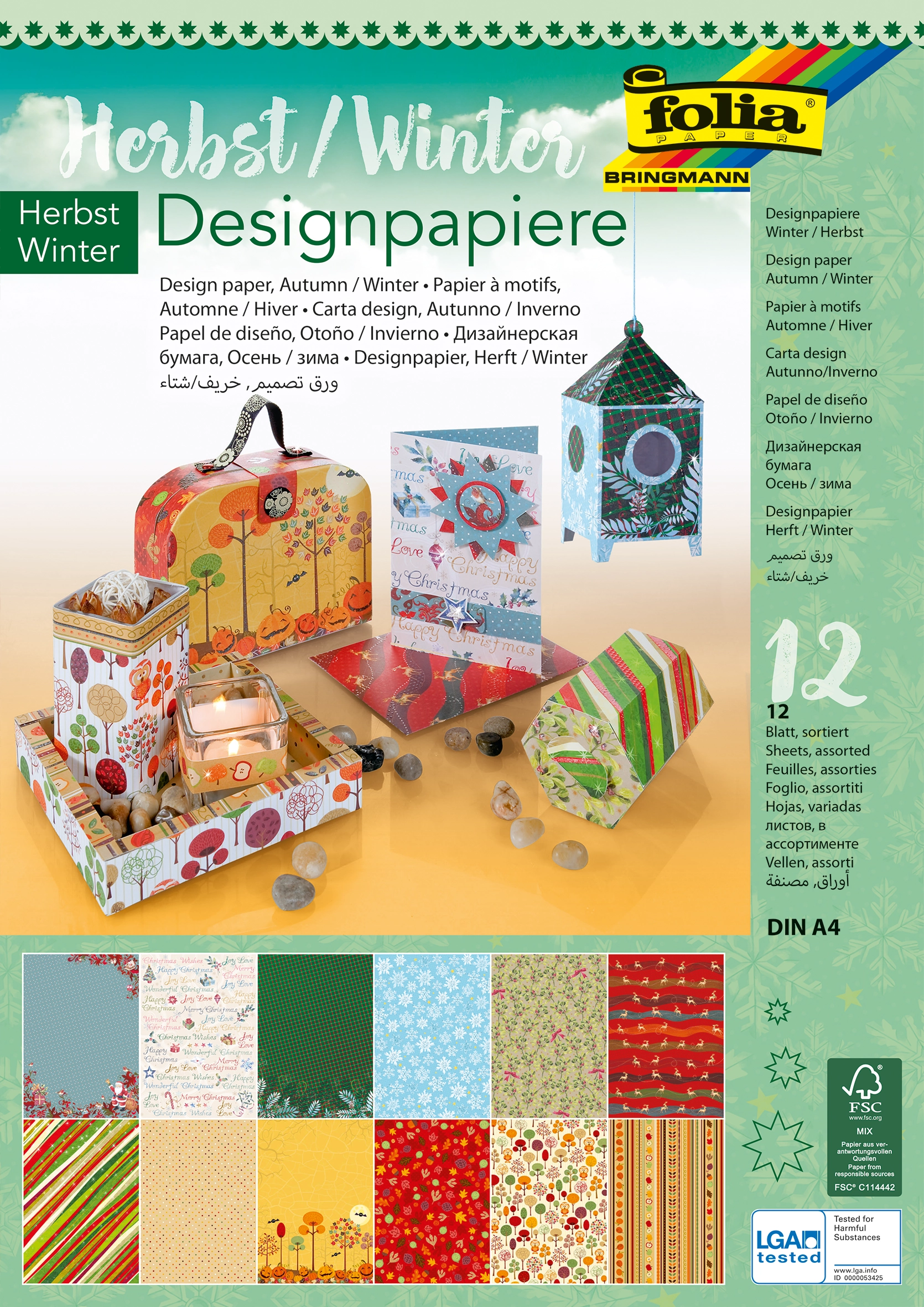 Designpapierblock, Herbst, Winter, DIN A4, 165 g/m², 12 Blatt