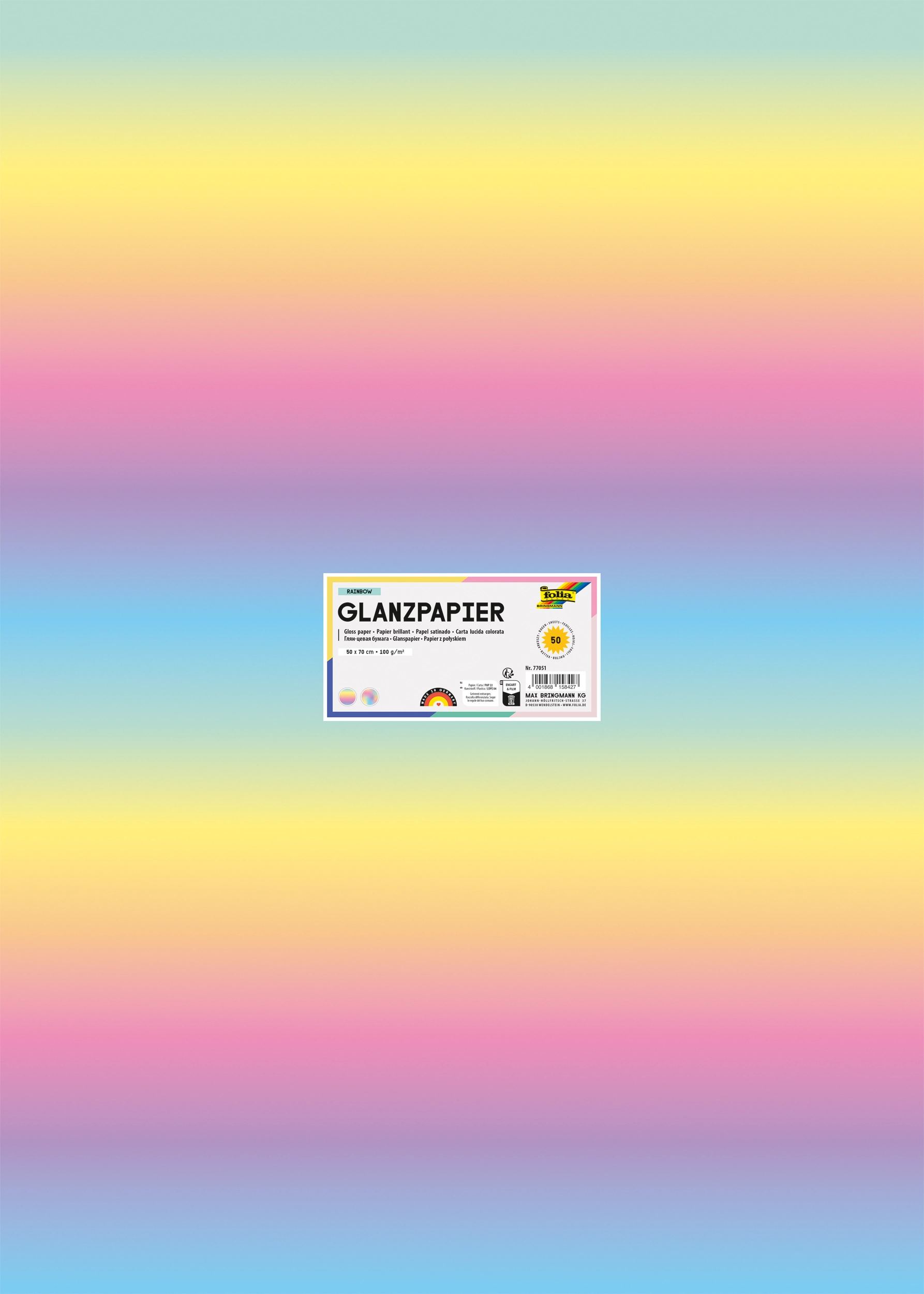 Gloss Paper, Rainbow, 50 x 70 cm, 100g/m², 50 sheets