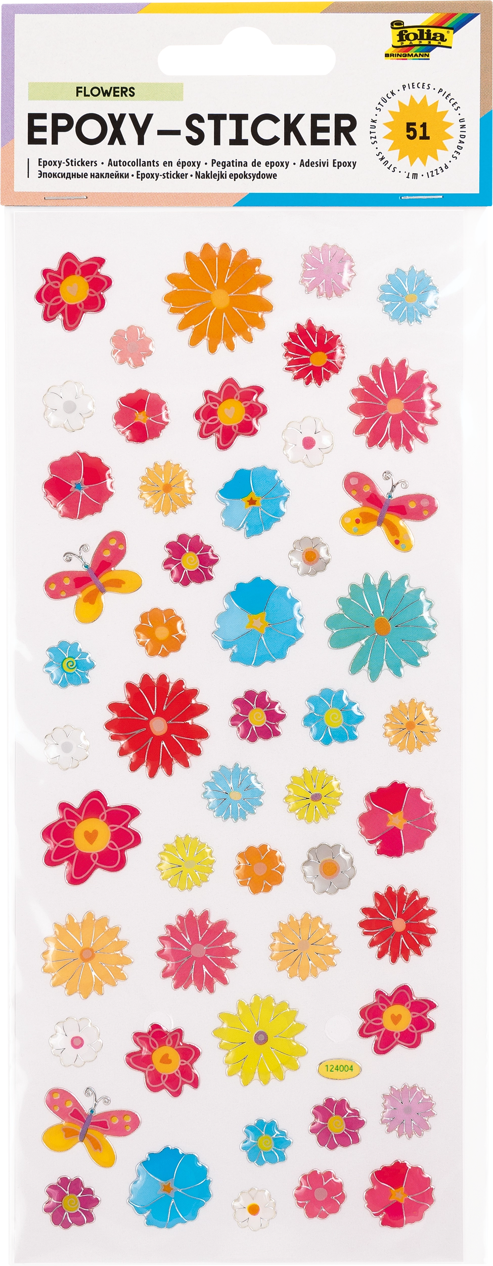 Epoxy-Sticker, Blumen, 51 Sticker, 1 Blatt