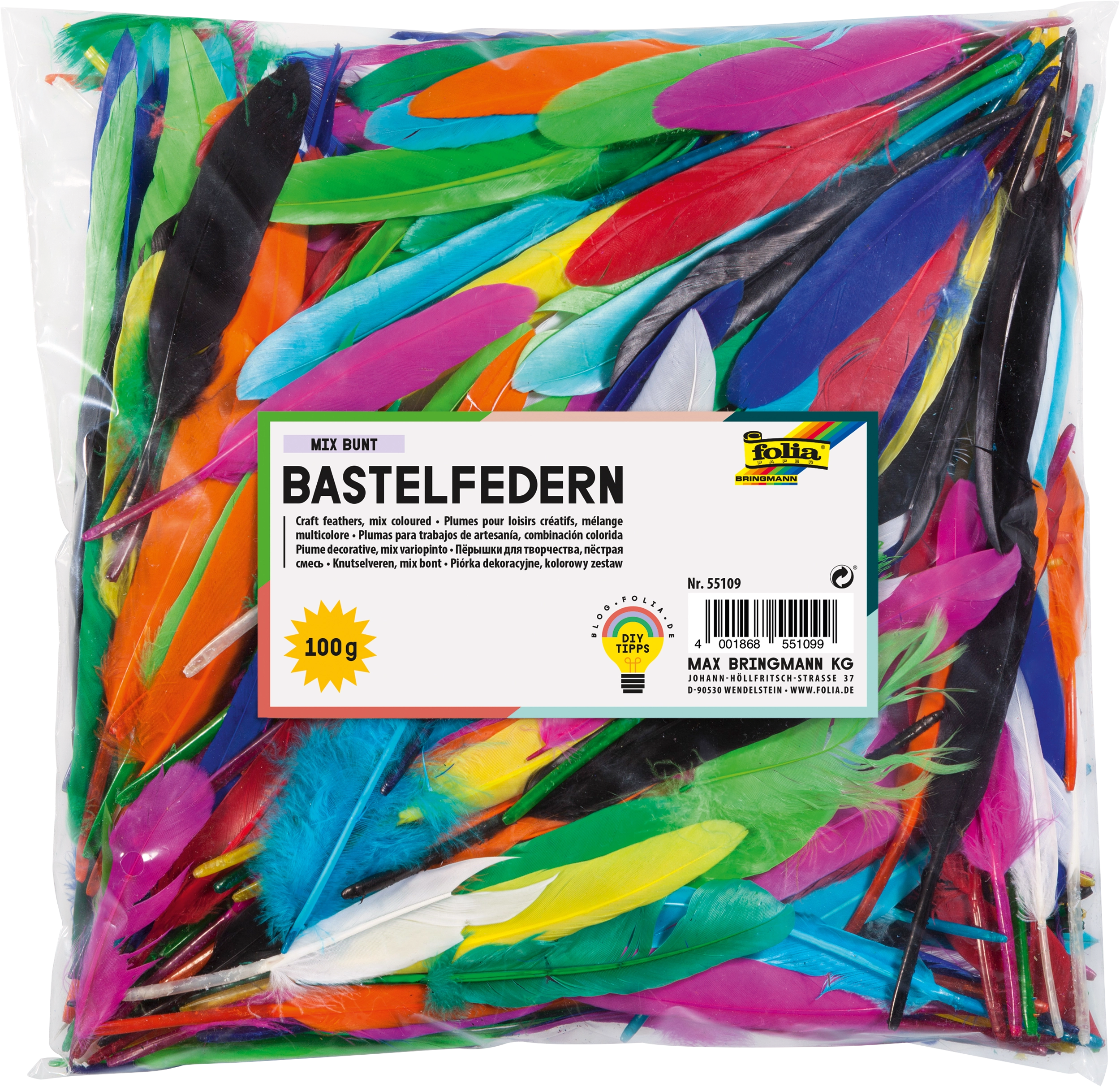 Bastelfedern, Mix bunt, 10 - 15 cm, 100 g