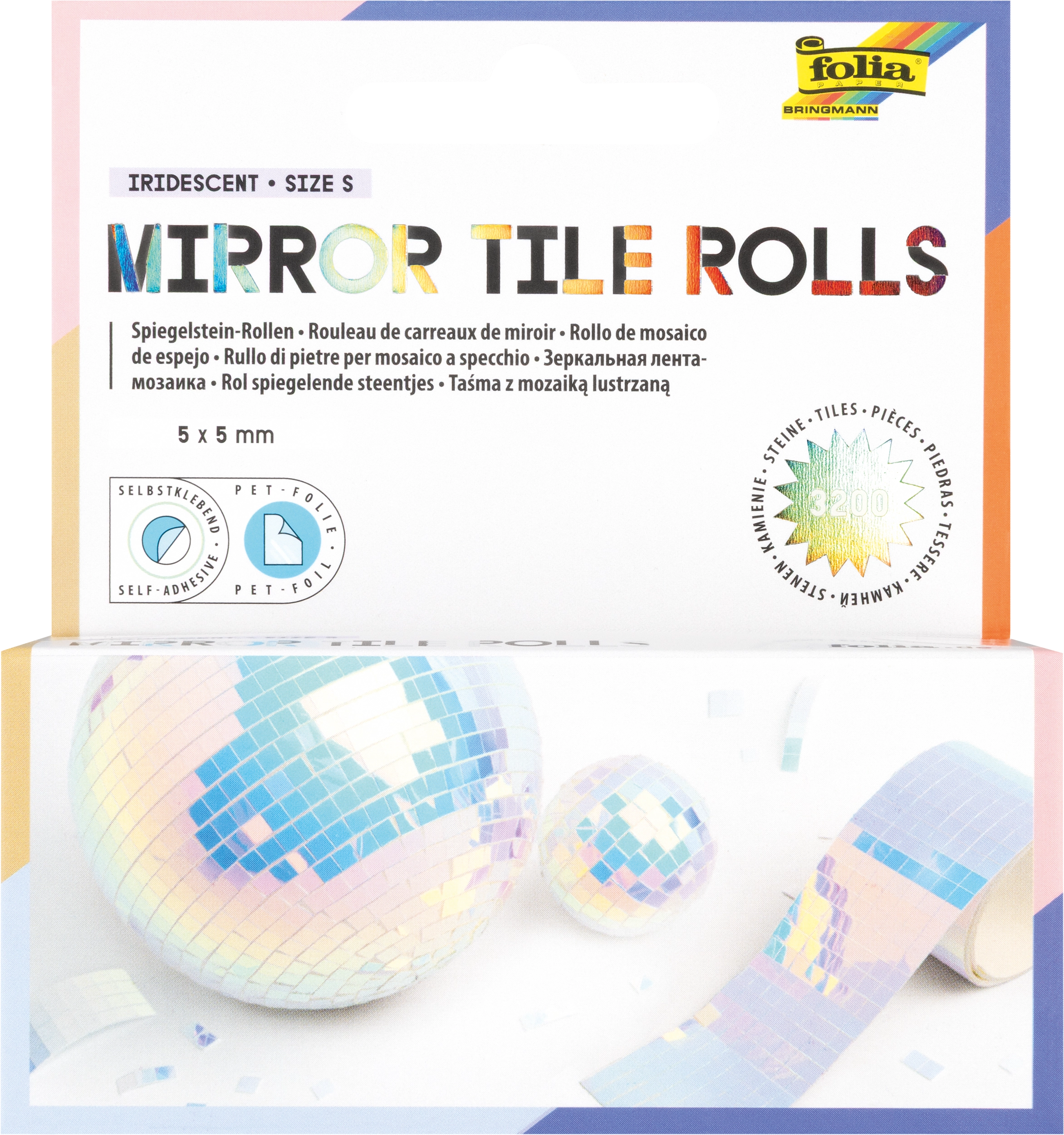 Mirror Tile Rolls, Irisierend, Größe S, 5 x 5 mm, 3.200 Stück