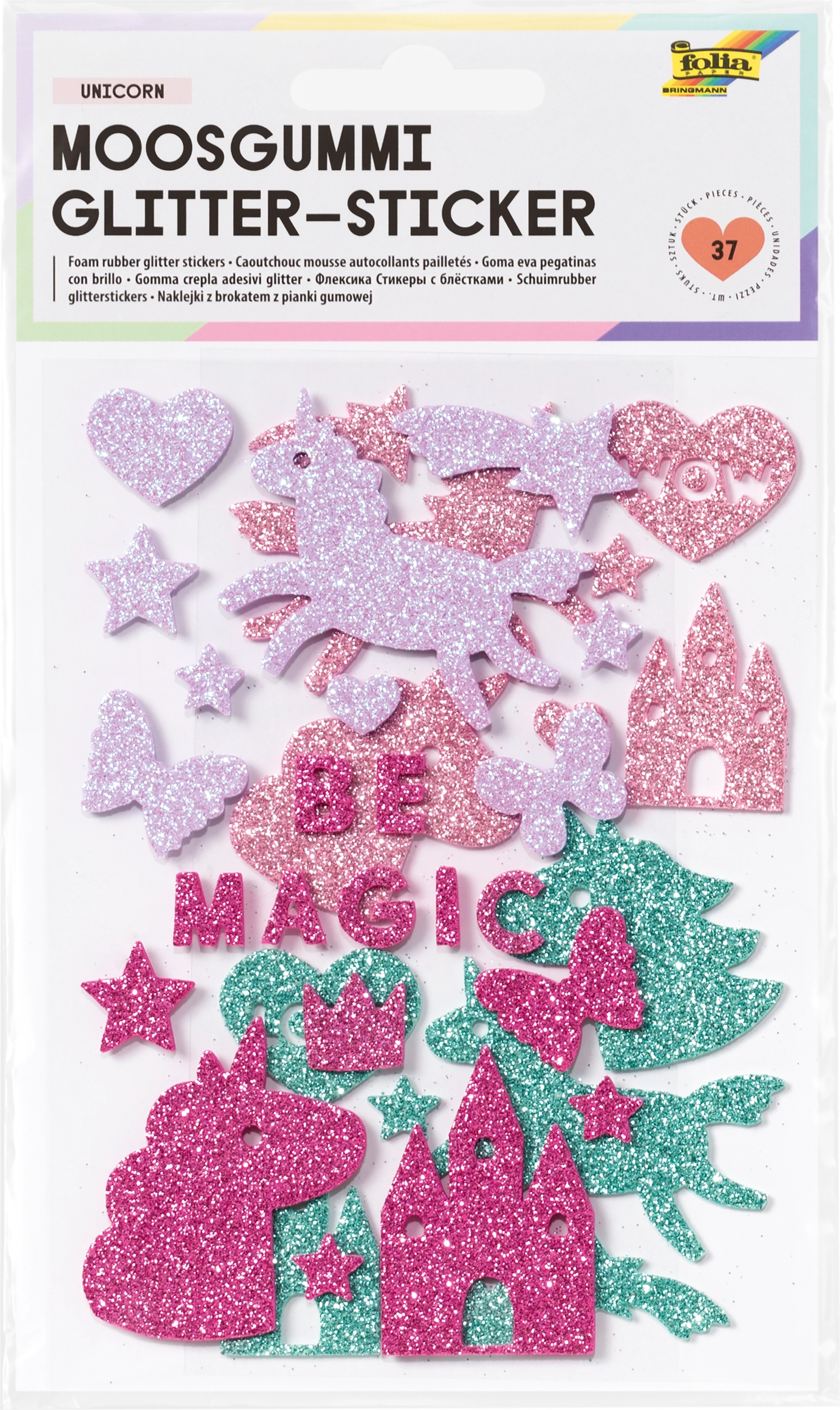 Foam Rubber Glitter Stickers, Unicorn, 37 stickers