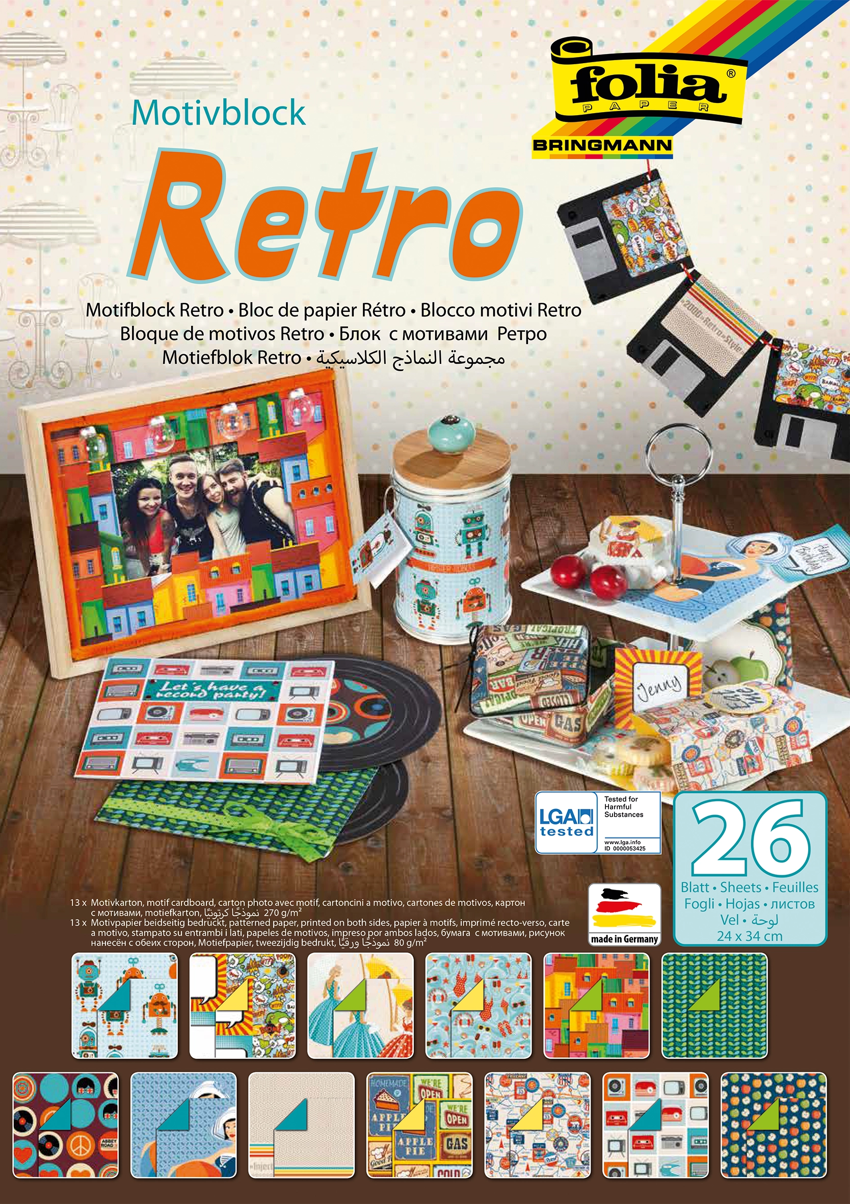 Motif Pad, Retro, 24 x 34 cm, 80 g/m², 270 g/m², 26 sheets