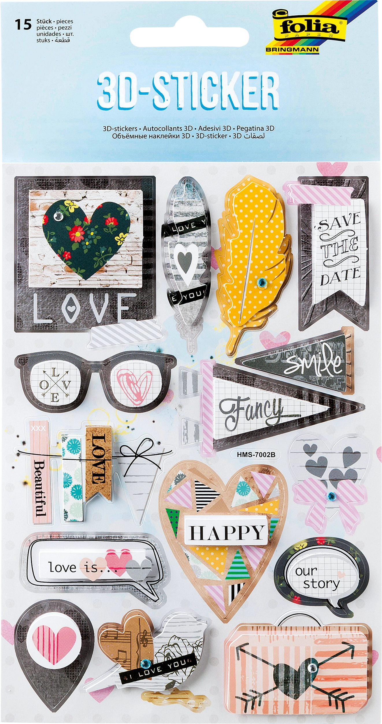 3D Stickers, Love Story, 15 stickers, 1 sheet