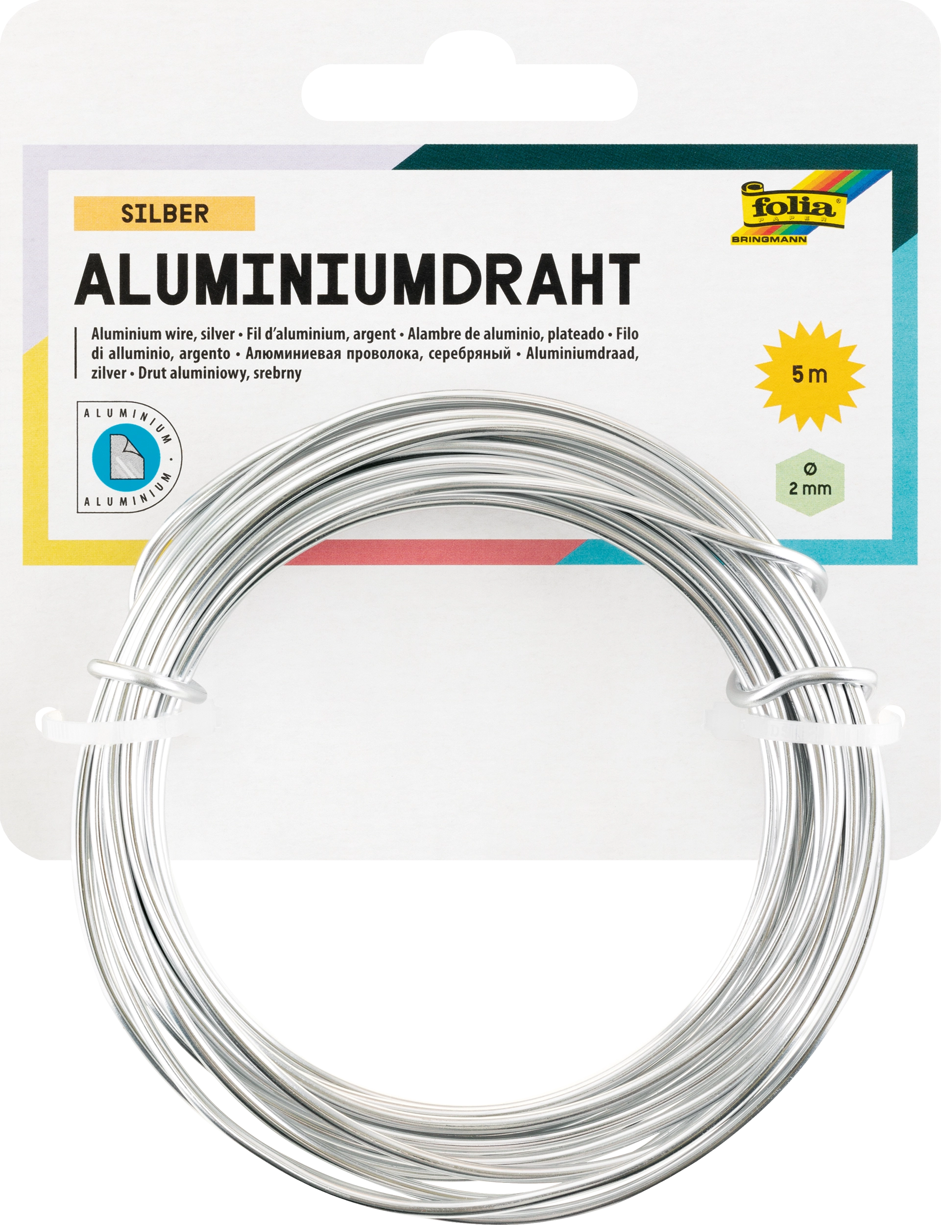 Aluminiumdraht, Silber, Ø 2 mm x 5 m, 1 Stück