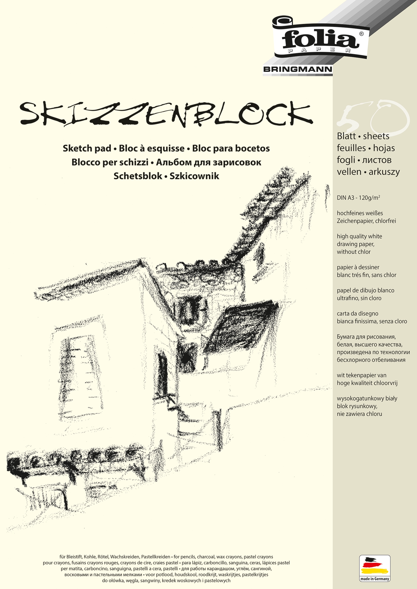 Skizzenblock, DIN A3, 120 g/m², 50 Blatt, 1 Block