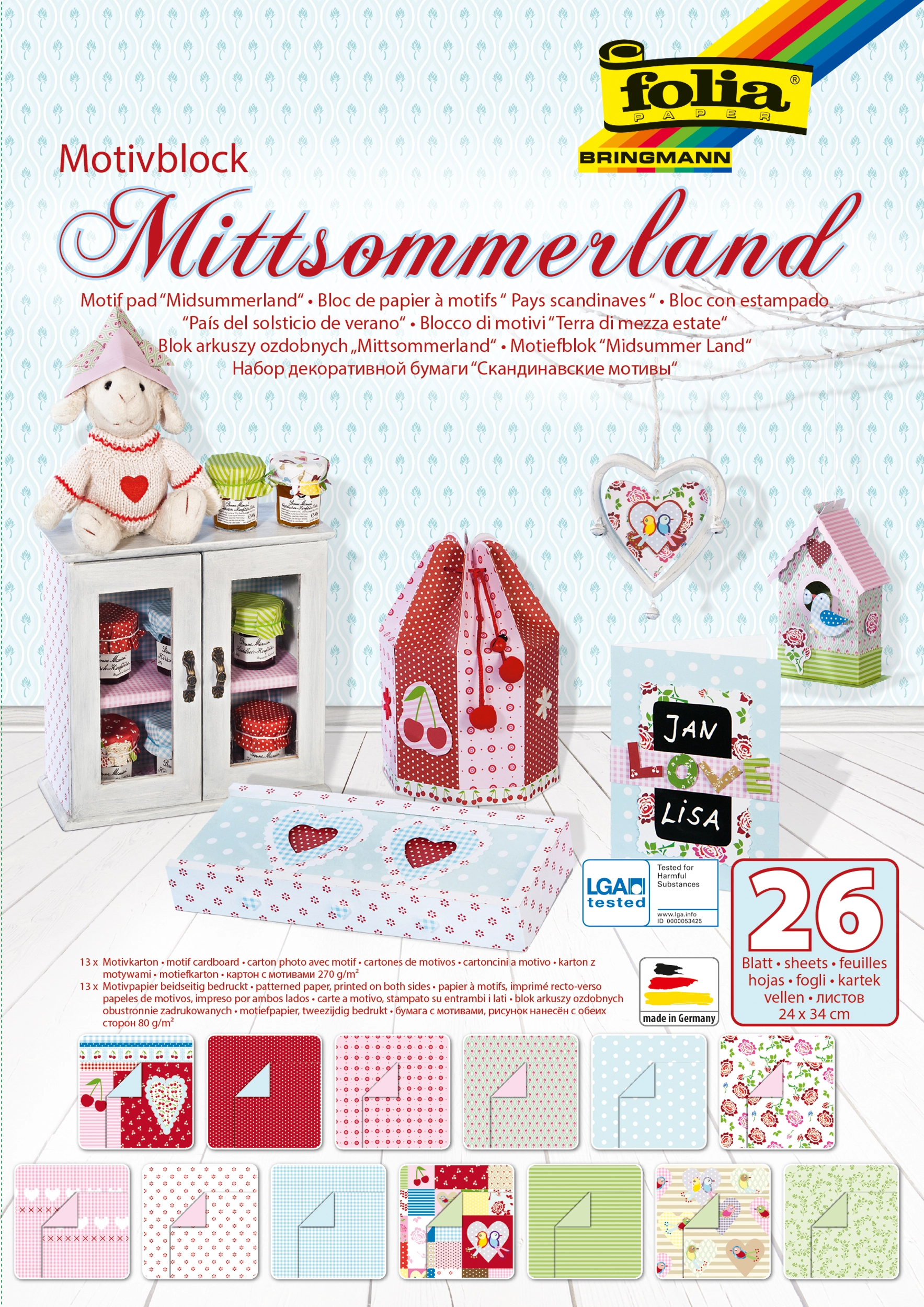 Motif Pad, Midsummer, 24 x 34 cm, 80 g/m², 270 g/m², 26 sheets
