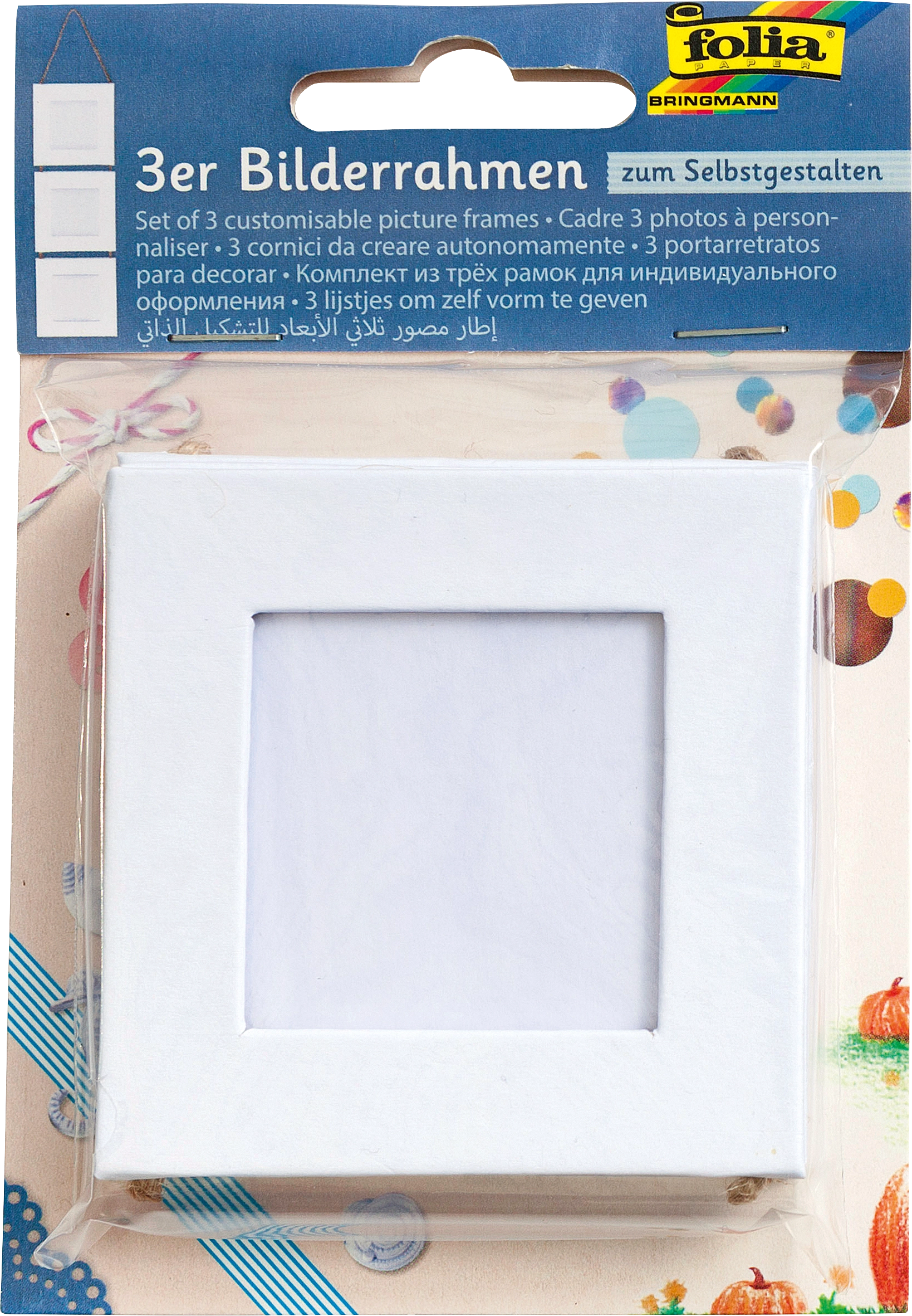 3er-Bilderrahmen aus Pappe, Weiß, 7,5 x 7,5 cm, 3 Stück