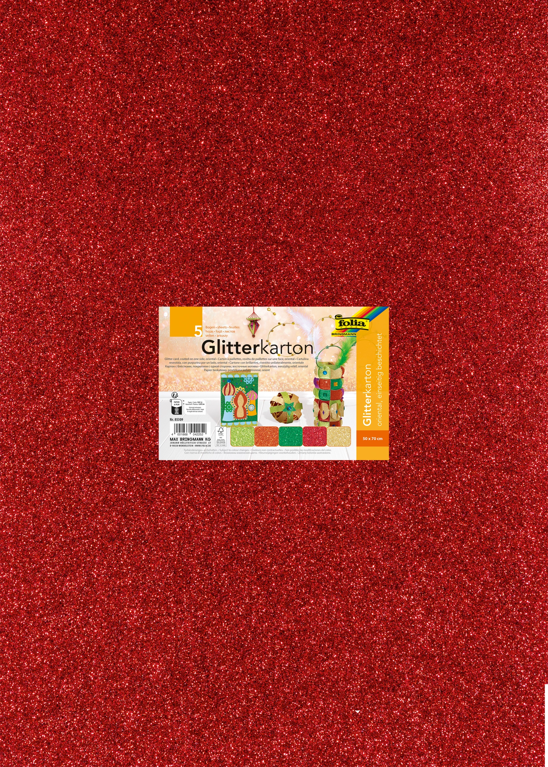 Glitterkarton, Oriental, 50 x 70 cm, 300 g/m², 5 Blatt