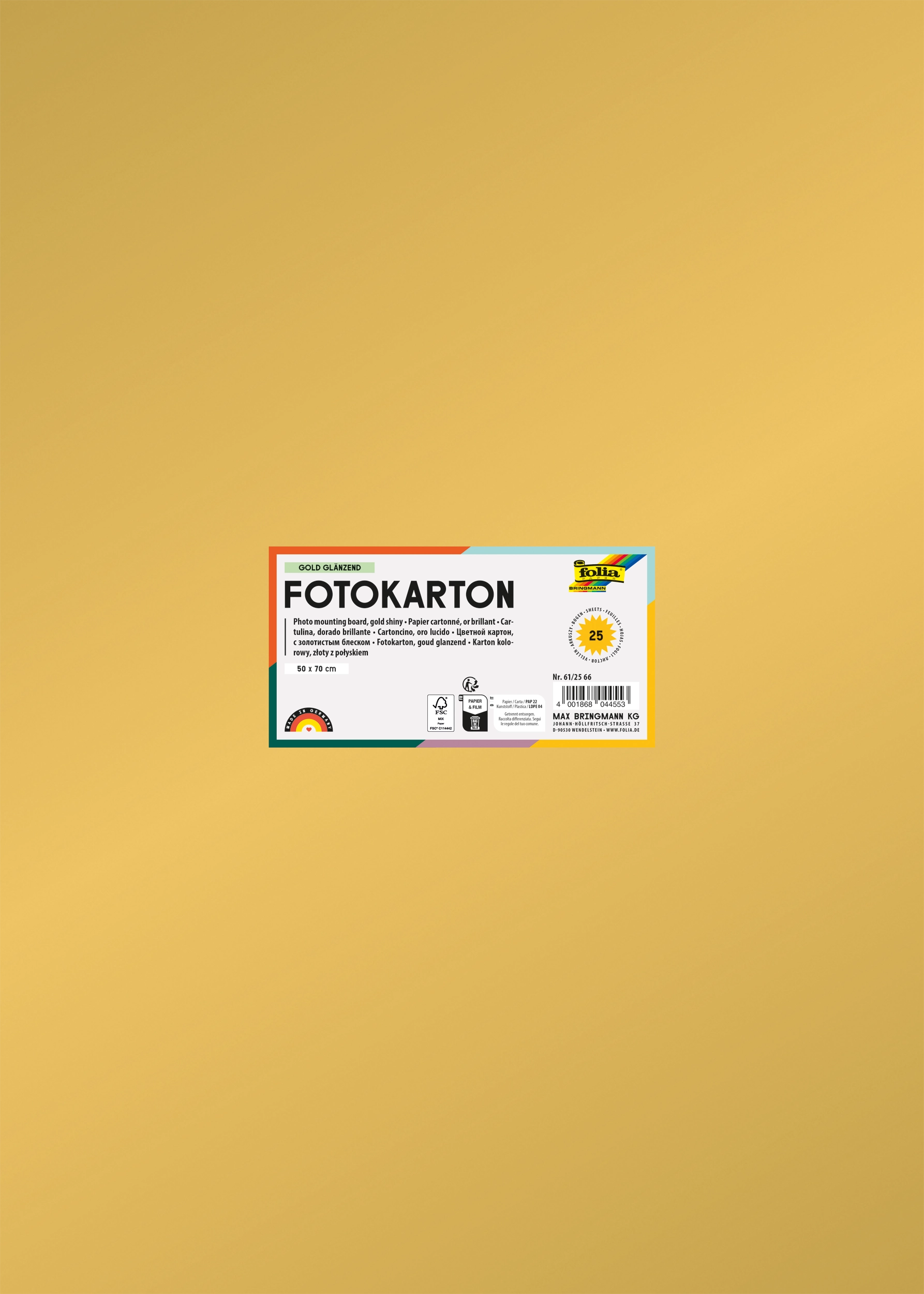 Fotokarton, Gold Glänzend, 50 x 70 cm, 300 g/m², 25 Blatt