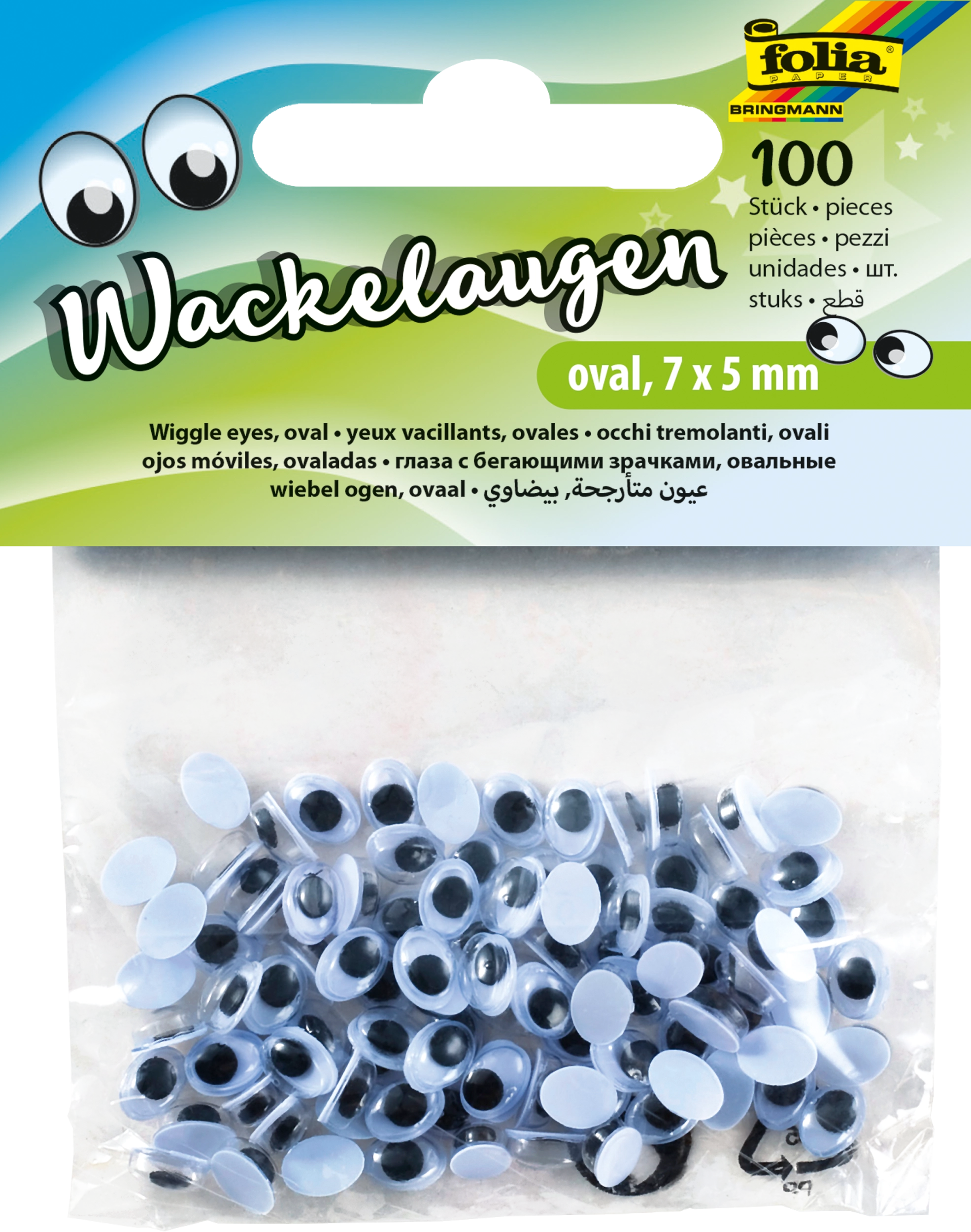 Wackelaugen, Oval, 7 x 5 mm, 100 Stück