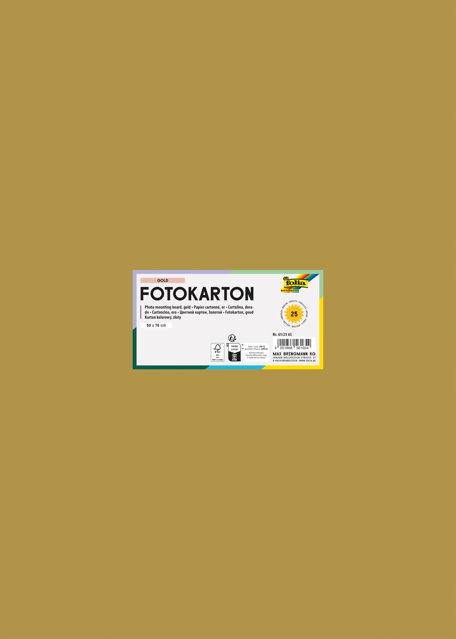 Fotokarton, Gold, 50 x 70 cm, 300 g/m², 25 Blatt