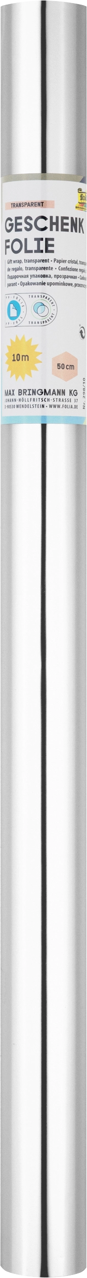 Geschenkfolie, Transparent, Blanko, 50 cm x 10 m, 1 Rolle