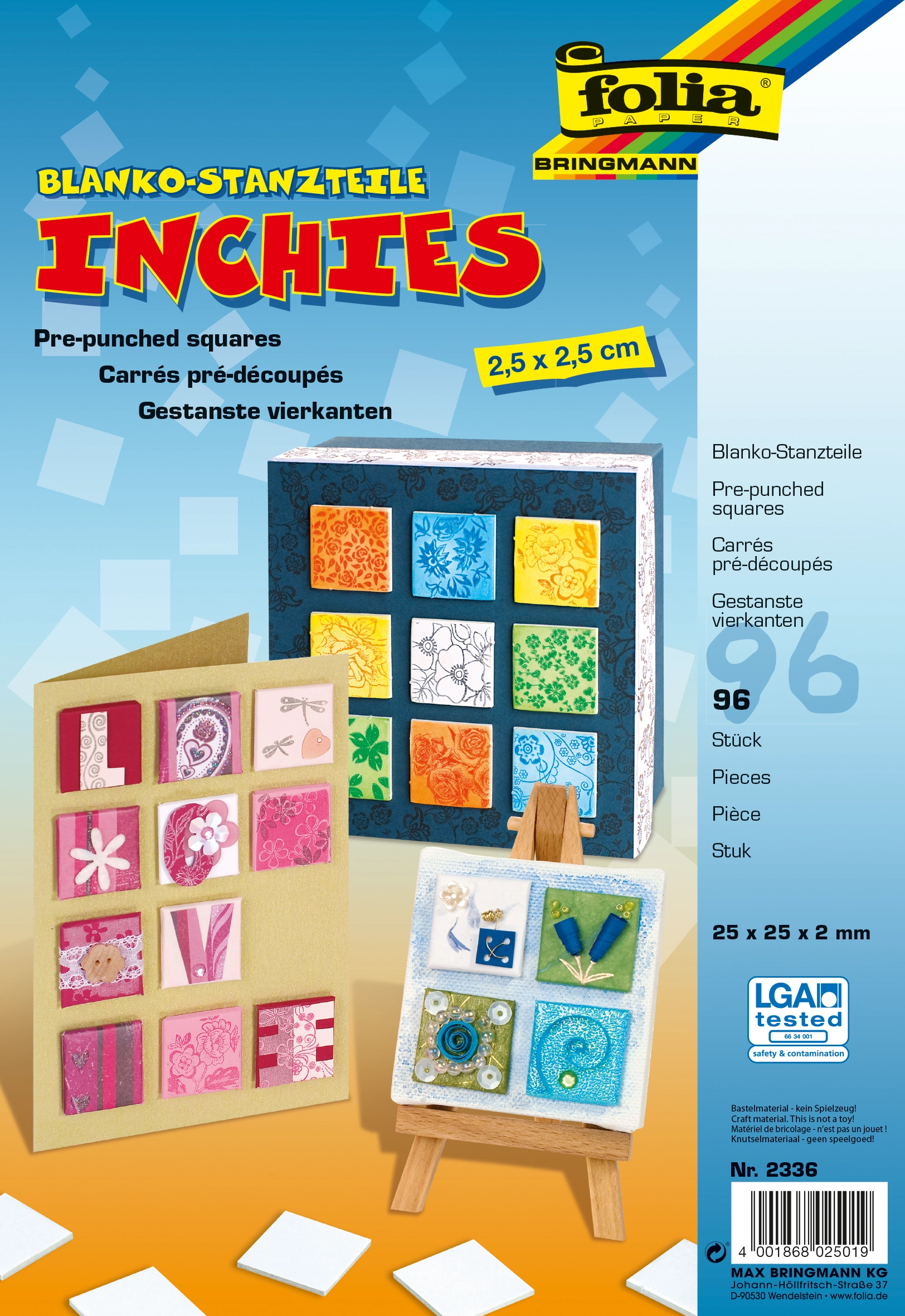 Inchies Stanzteile, Blanko-Stanzteile, 2,5 x 2,5 cm, 1100 g/m², 96 Stück