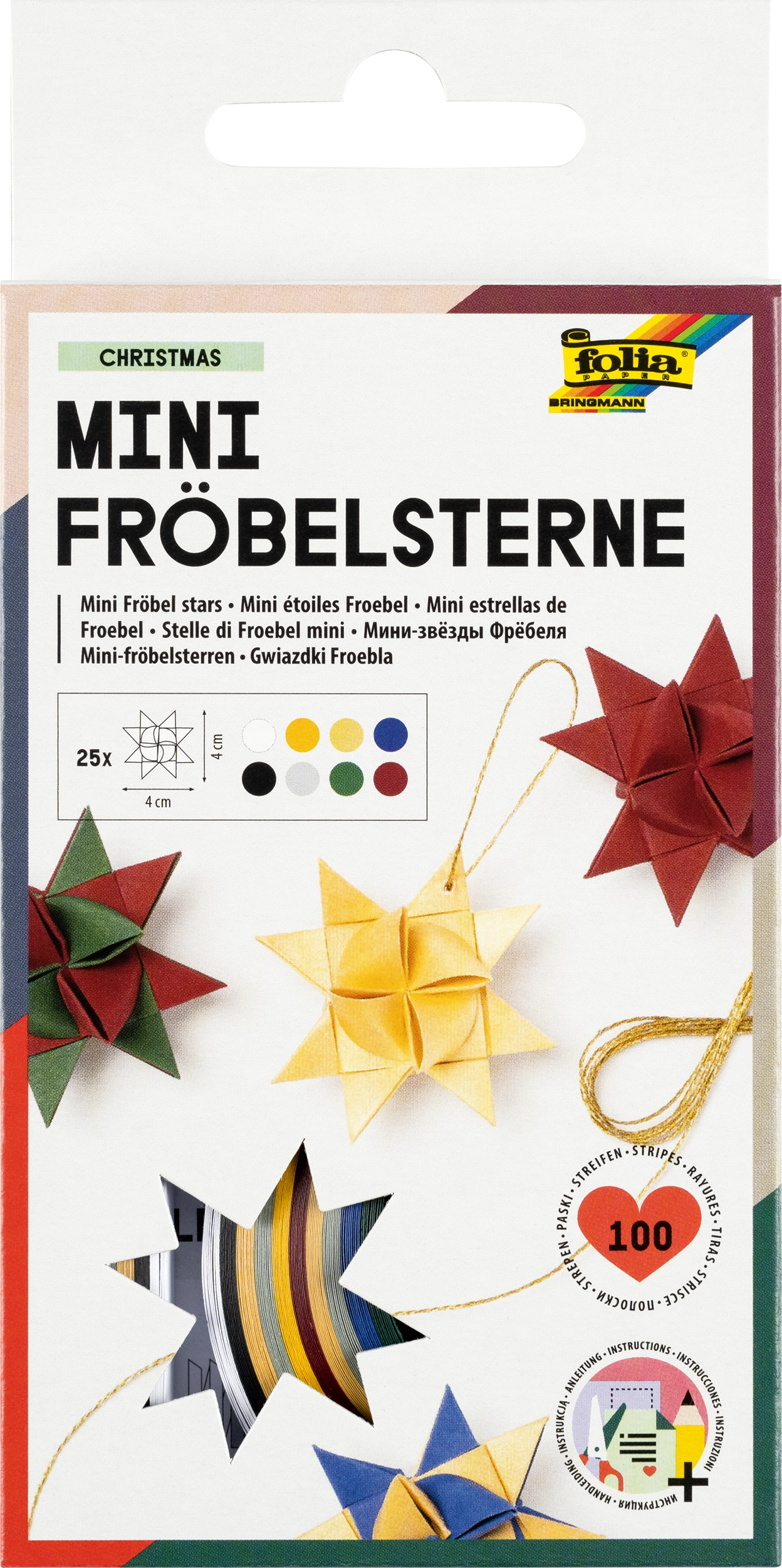 Mini Fröbel Stars, Christmas, 130 g/m², 100 strips