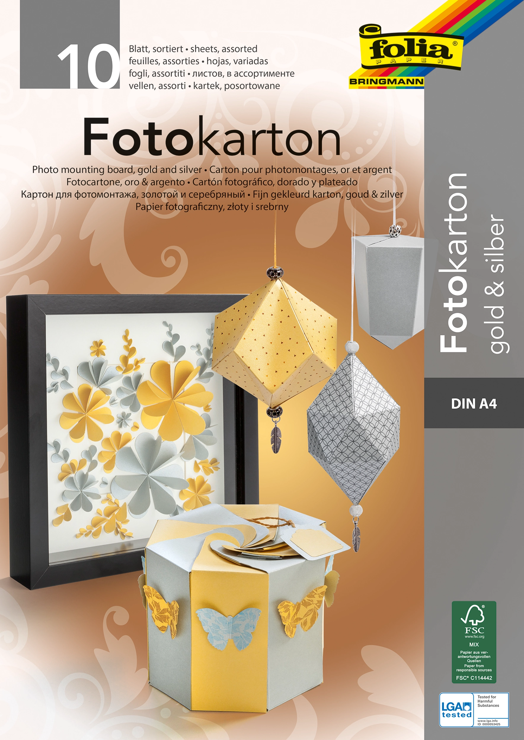 Fotokartonblock, Gold & Silber, DIN A4, 300 g/m², 10 Blatt