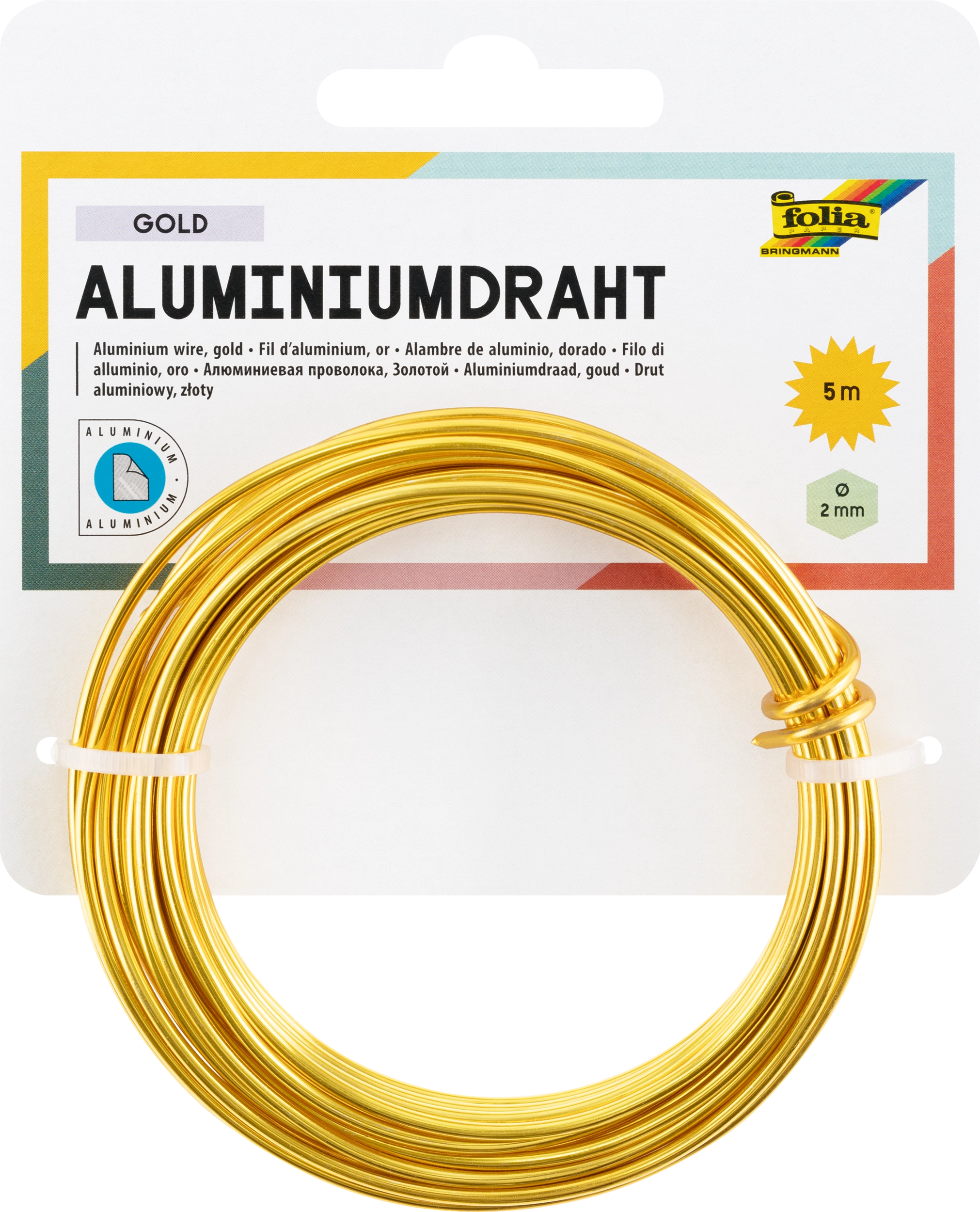 Aluminiumdraht, Gold, Ø 2 mm x 5 m, 1 Stück
