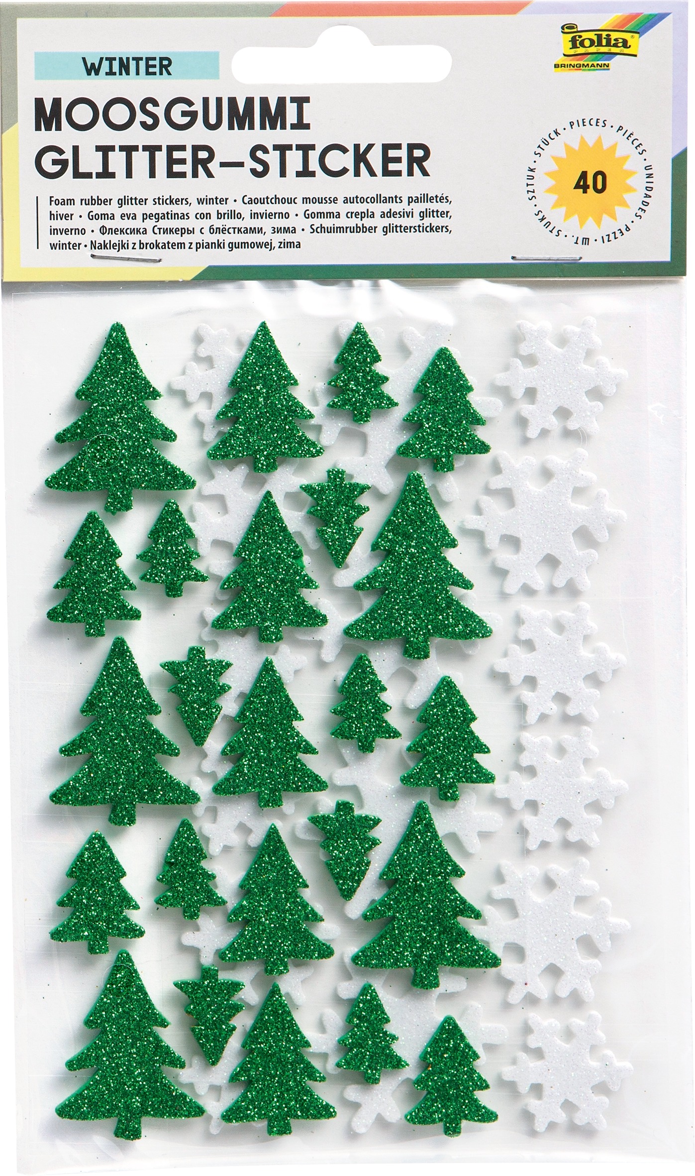 Moosgummi Glitter-Sticker, Winter, 40 Sticker