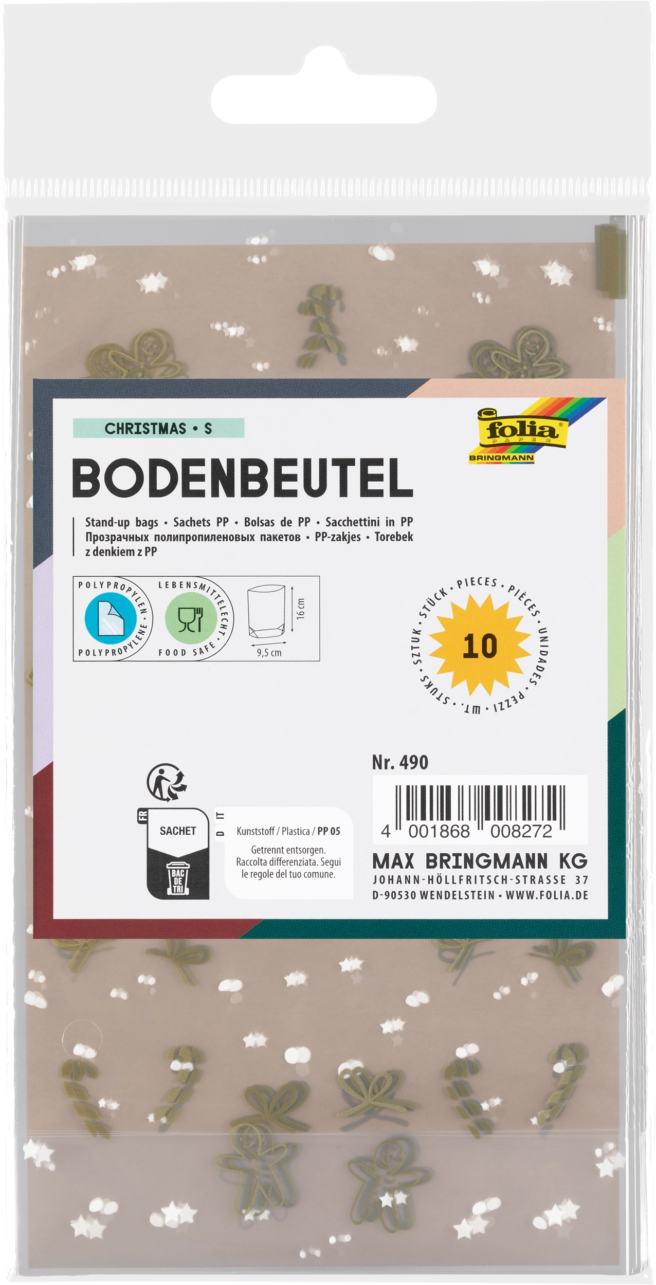 PP-Bodenbeutel, Christmas, S, 9,5 x 16,0 cm, 10 Stück
