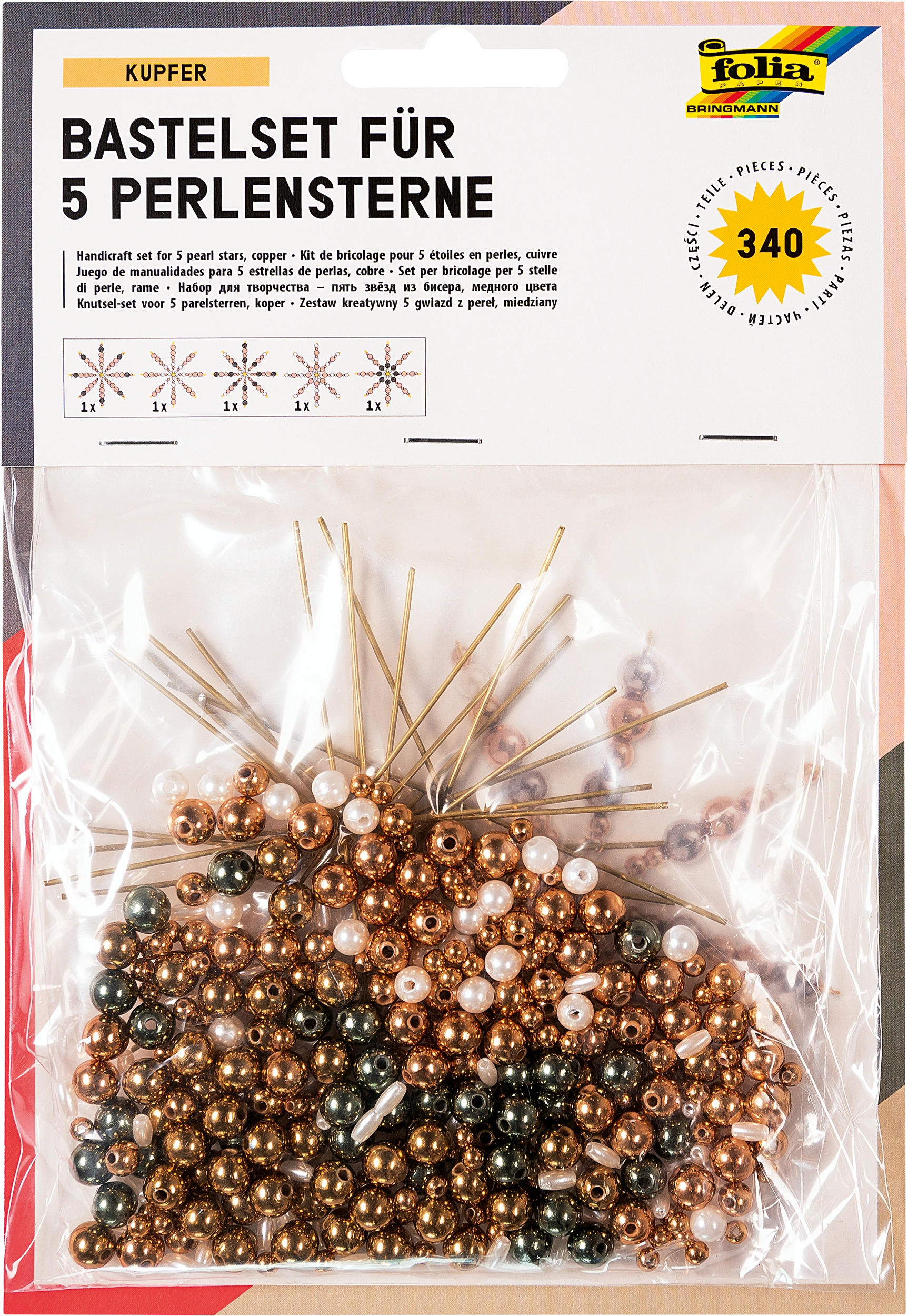 Bastelset für 5 Perlensterne, Kupfer, 340 Teile