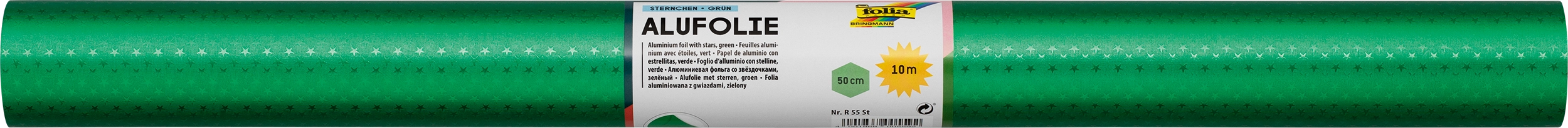 Aluminium Foil Double-Sided With Stars, Green / Green , with Stars, 50 cm x 10 m, 1 roll