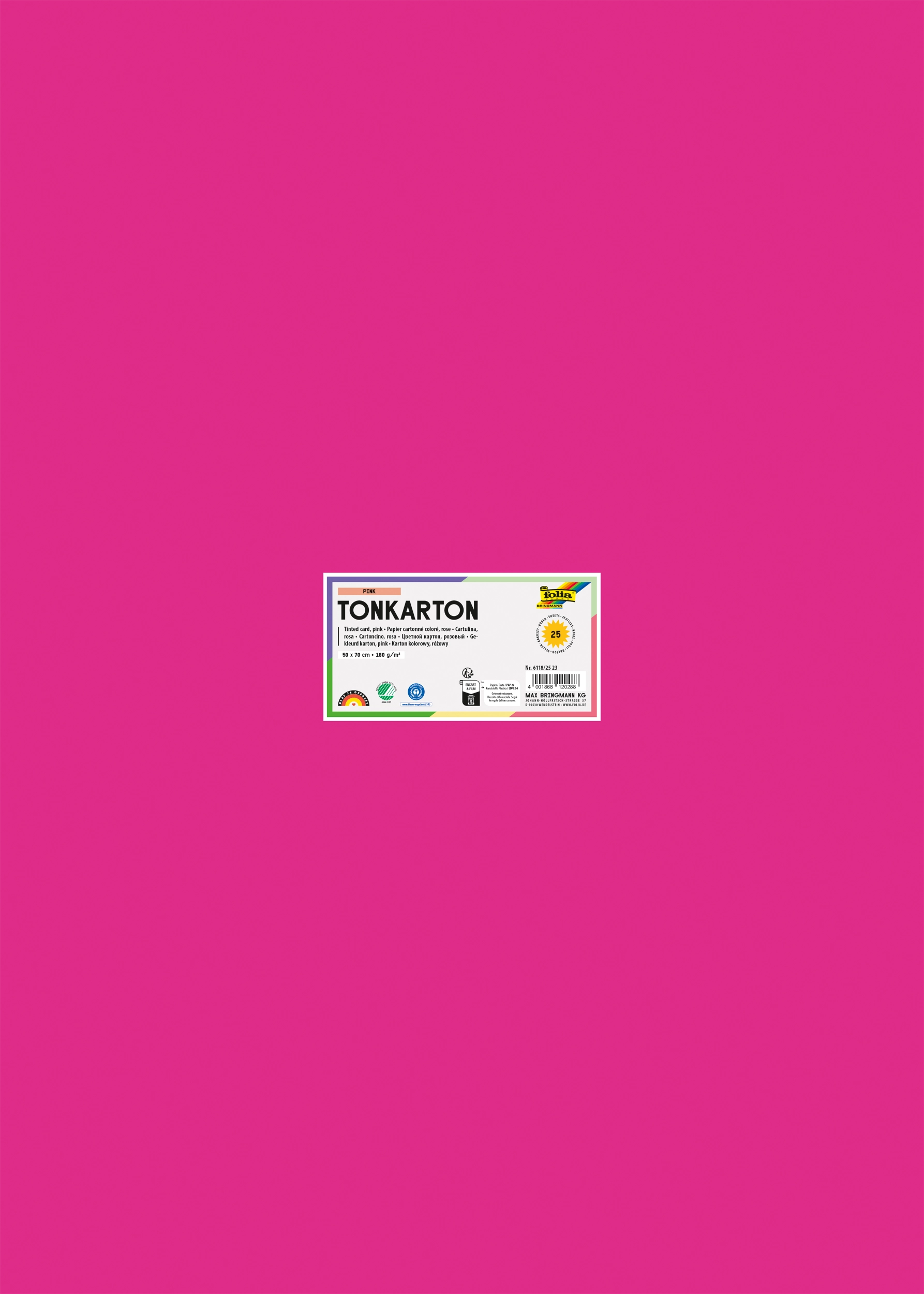 Tonkarton, Pink, 50 x 70 cm, 180g/m², 25 Blatt