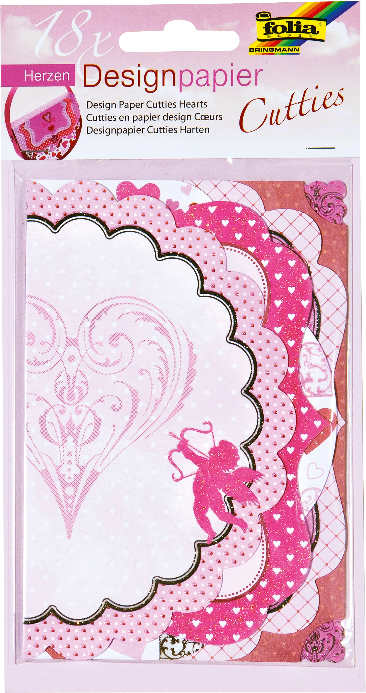 Designpapier Cutties, Herzen, 11,5 x 27,0 cm, 18 Blatt
